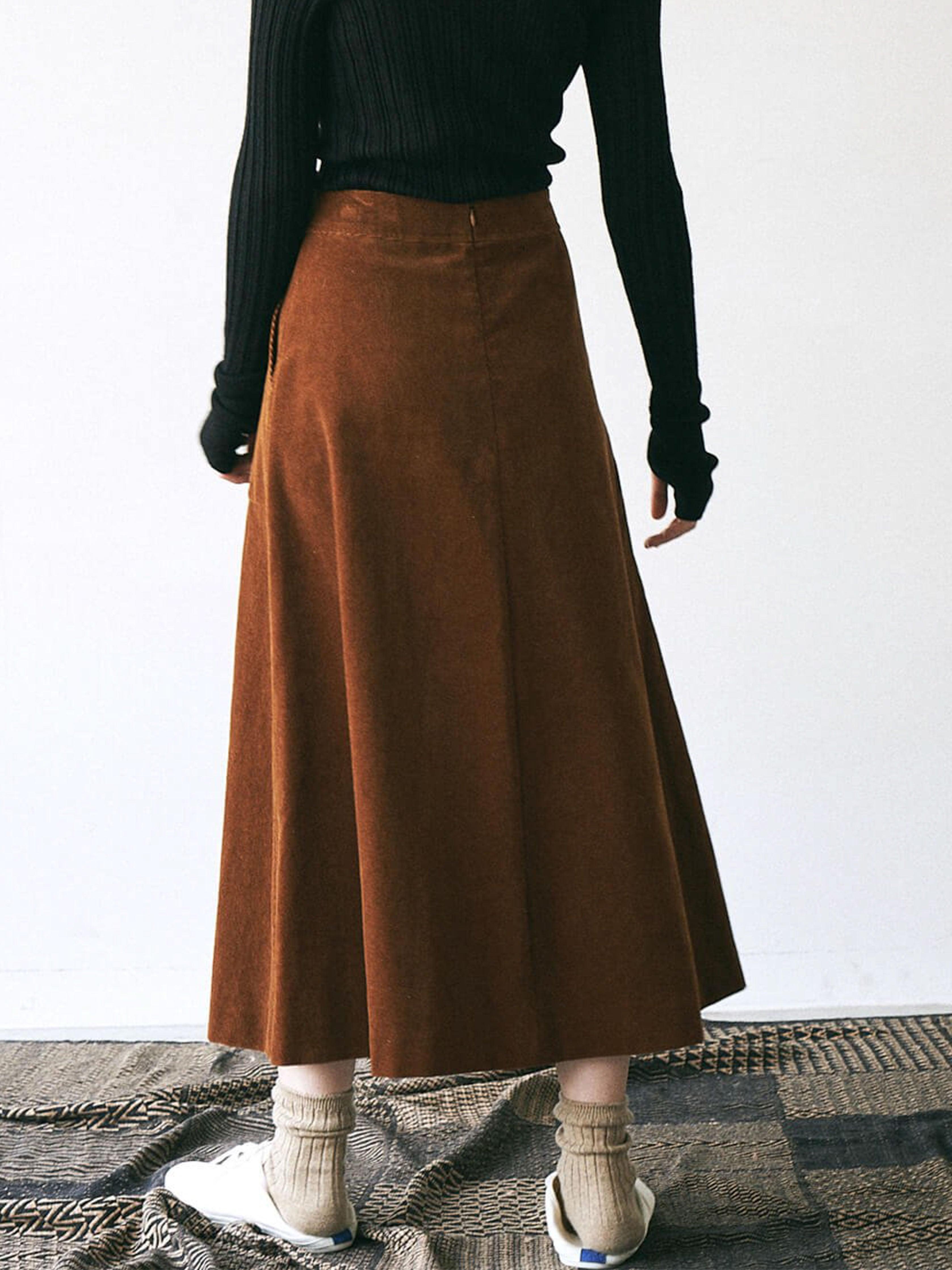 Namu Shop - Unfil Cotton Corduroy Flared Skirt - Brown