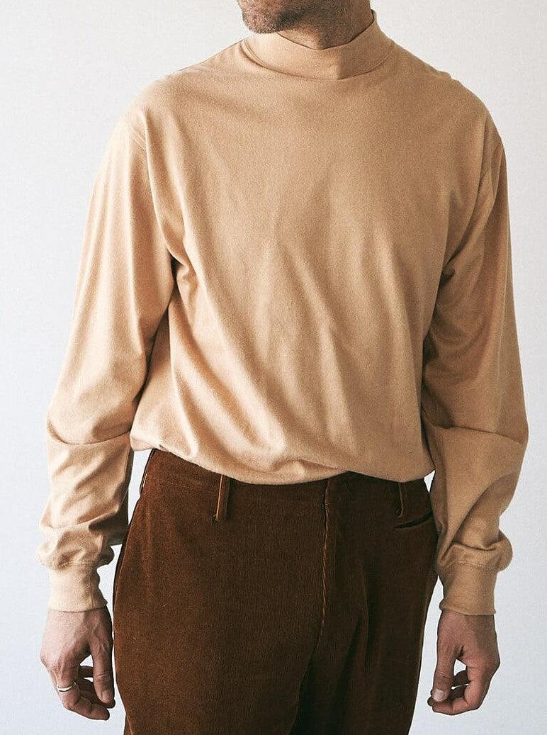 Namu Shop - Unfil Cotton Flannel Jersey Mock Neck Tee - Warm Beige