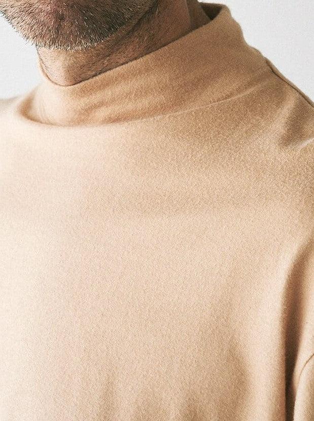 Namu Shop - Unfil Cotton Flannel Jersey Mock Neck Tee - Warm Beige