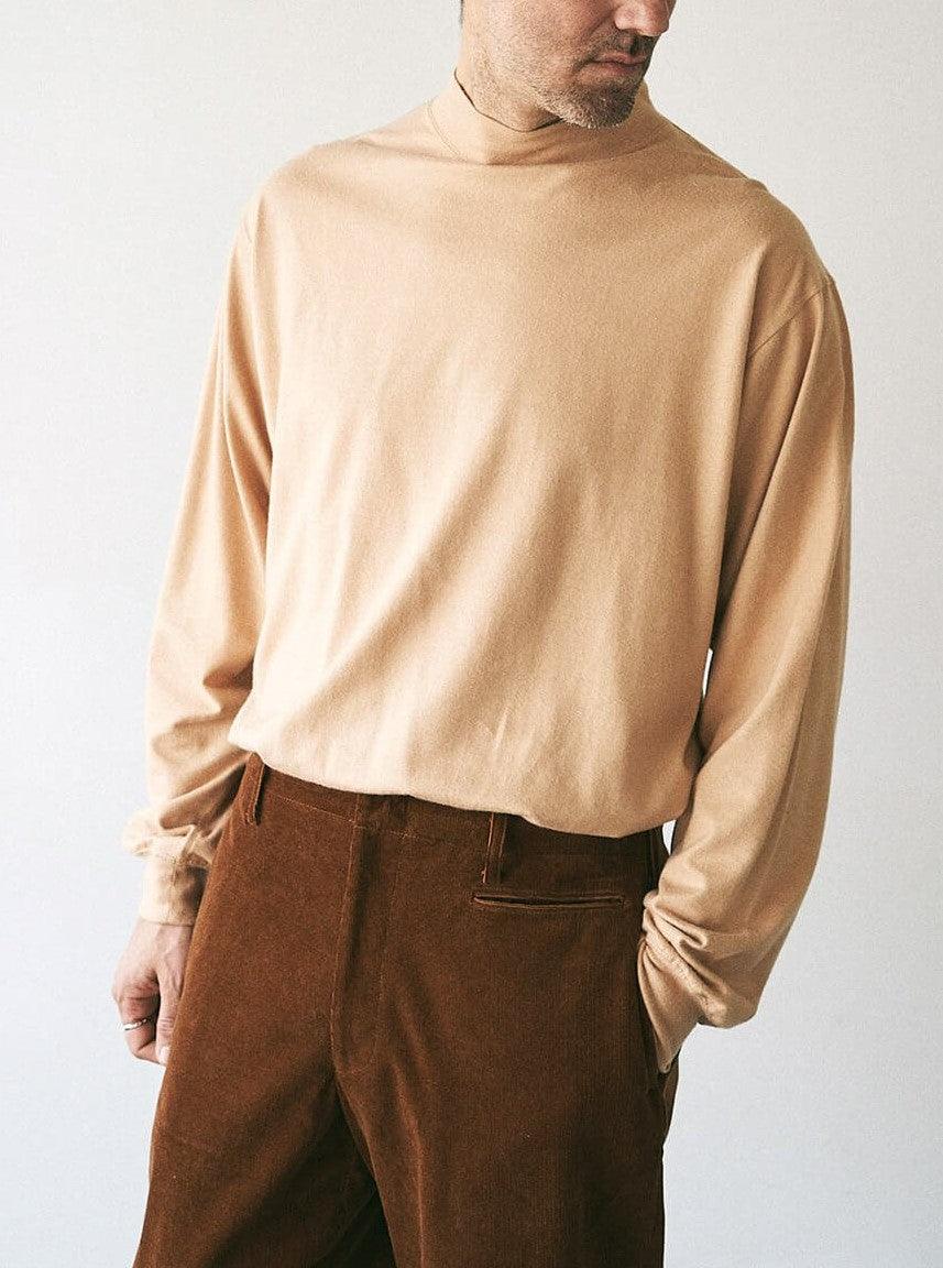 Namu Shop - Unfil Cotton Flannel Jersey Mock Neck Tee - Warm Beige