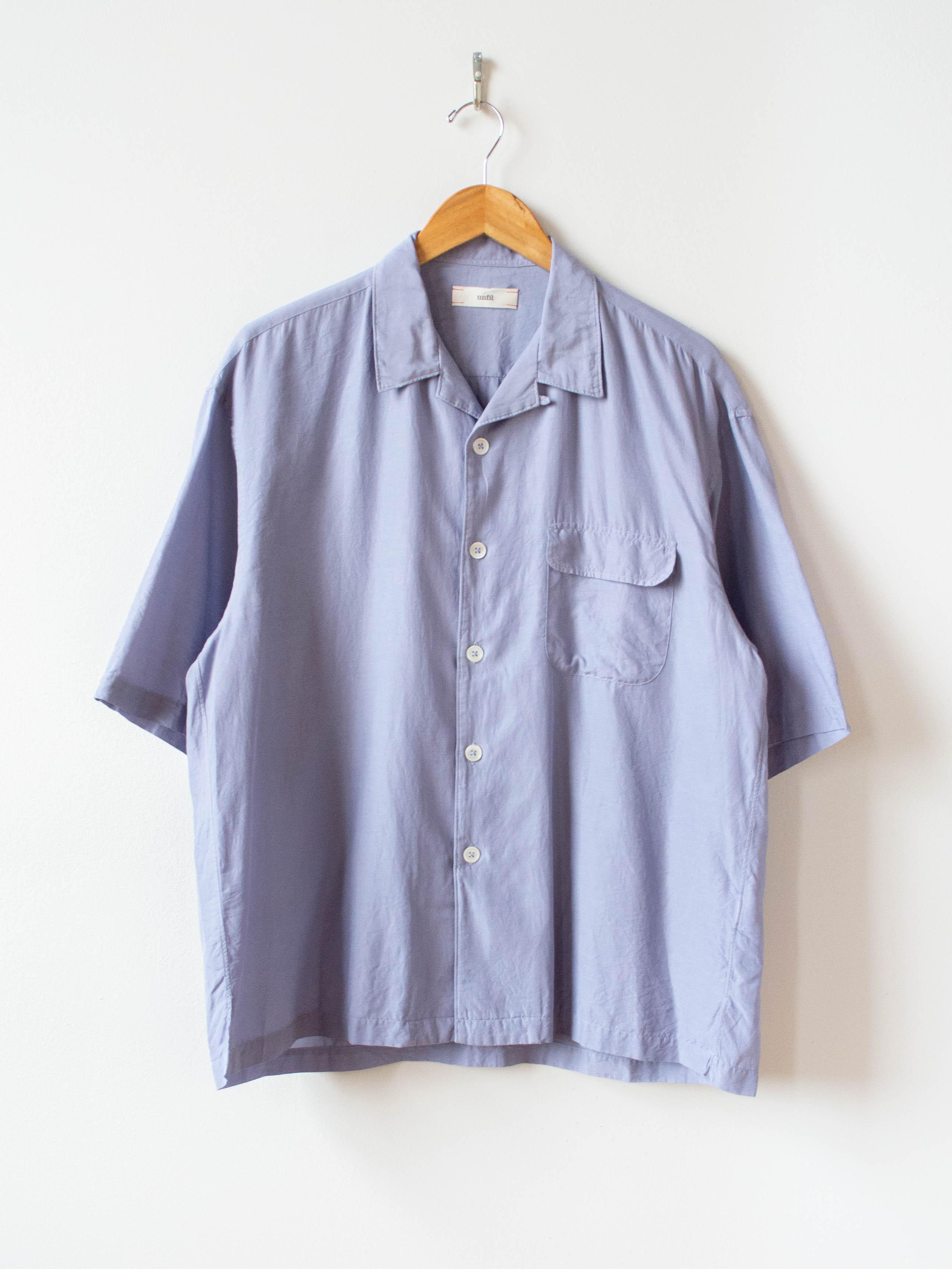 Namu Shop - Unfil Cotton Silk Twill Open Collar SS Shirt - Blue Gray