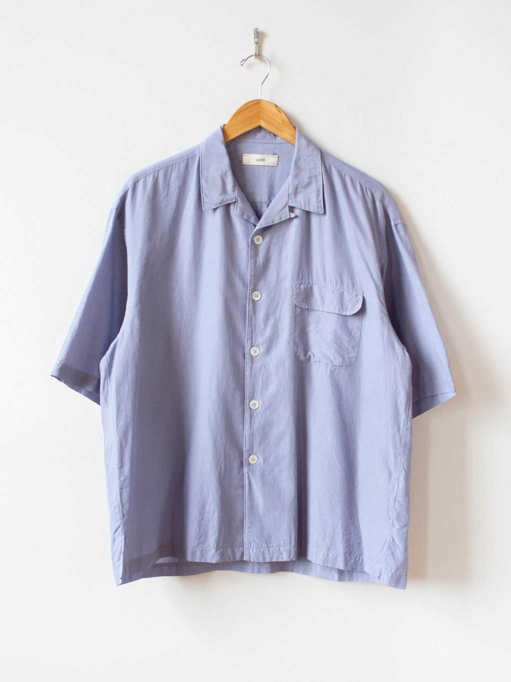 Namu Shop - Unfil Cotton Silk Twill Open Collar SS Shirt - Blue Gray