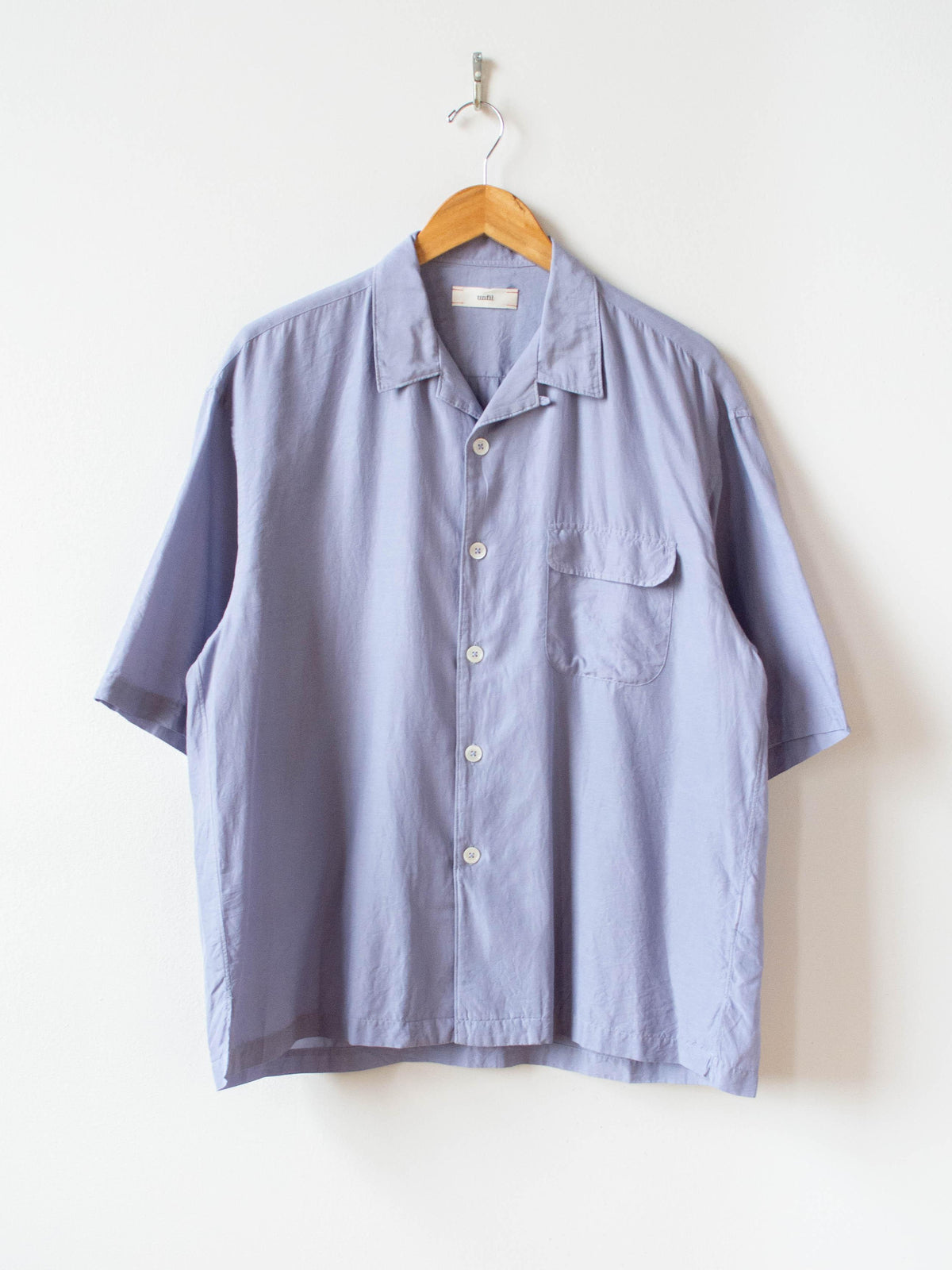 Namu Shop - Unfil Cotton Silk Twill Open Collar SS Shirt - Blue Gray