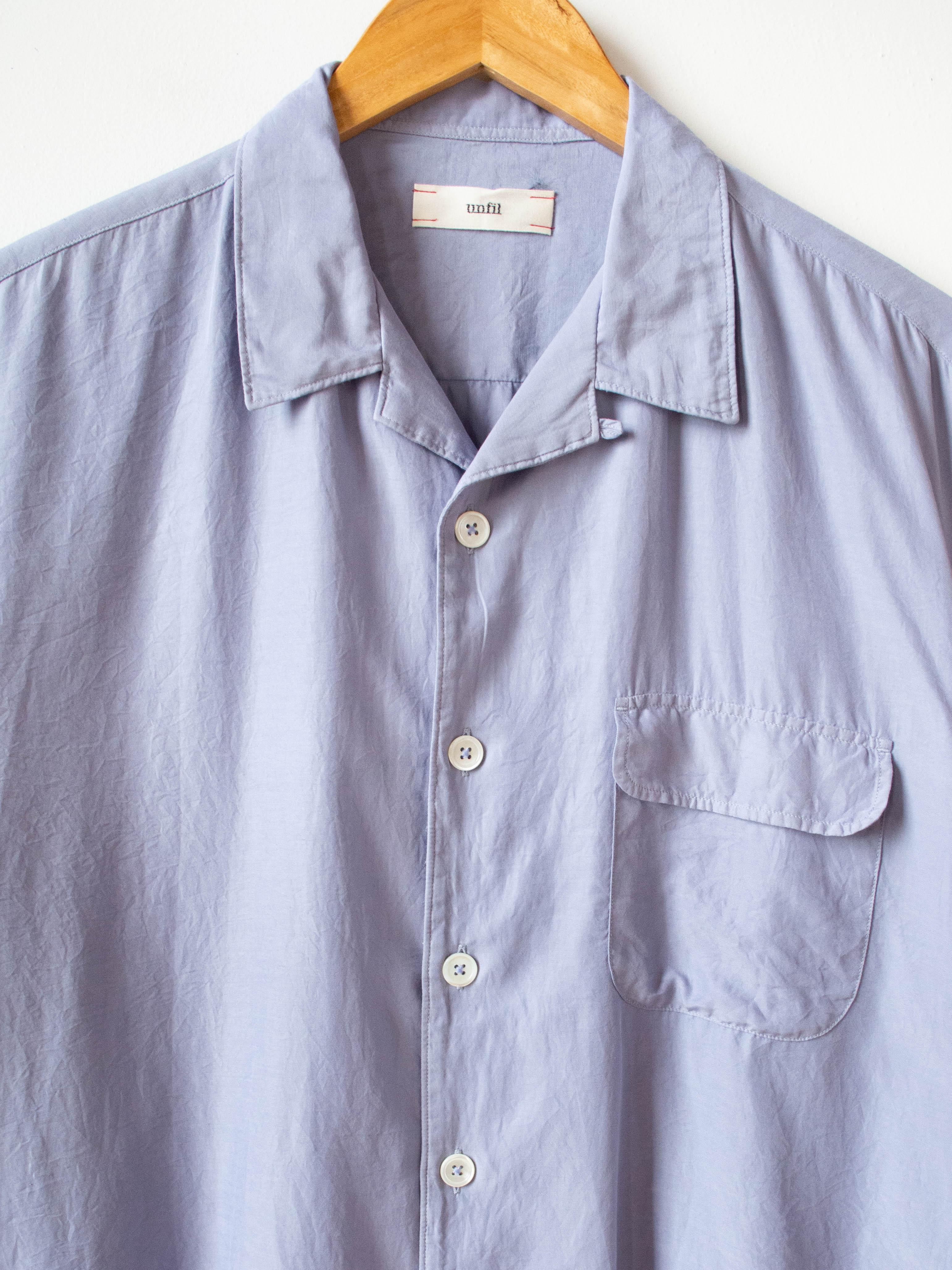 Namu Shop - Unfil Cotton Silk Twill Open Collar SS Shirt - Blue Gray
