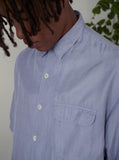 Namu Shop - Unfil Cotton Silk Twill Open Collar SS Shirt - Blue Gray