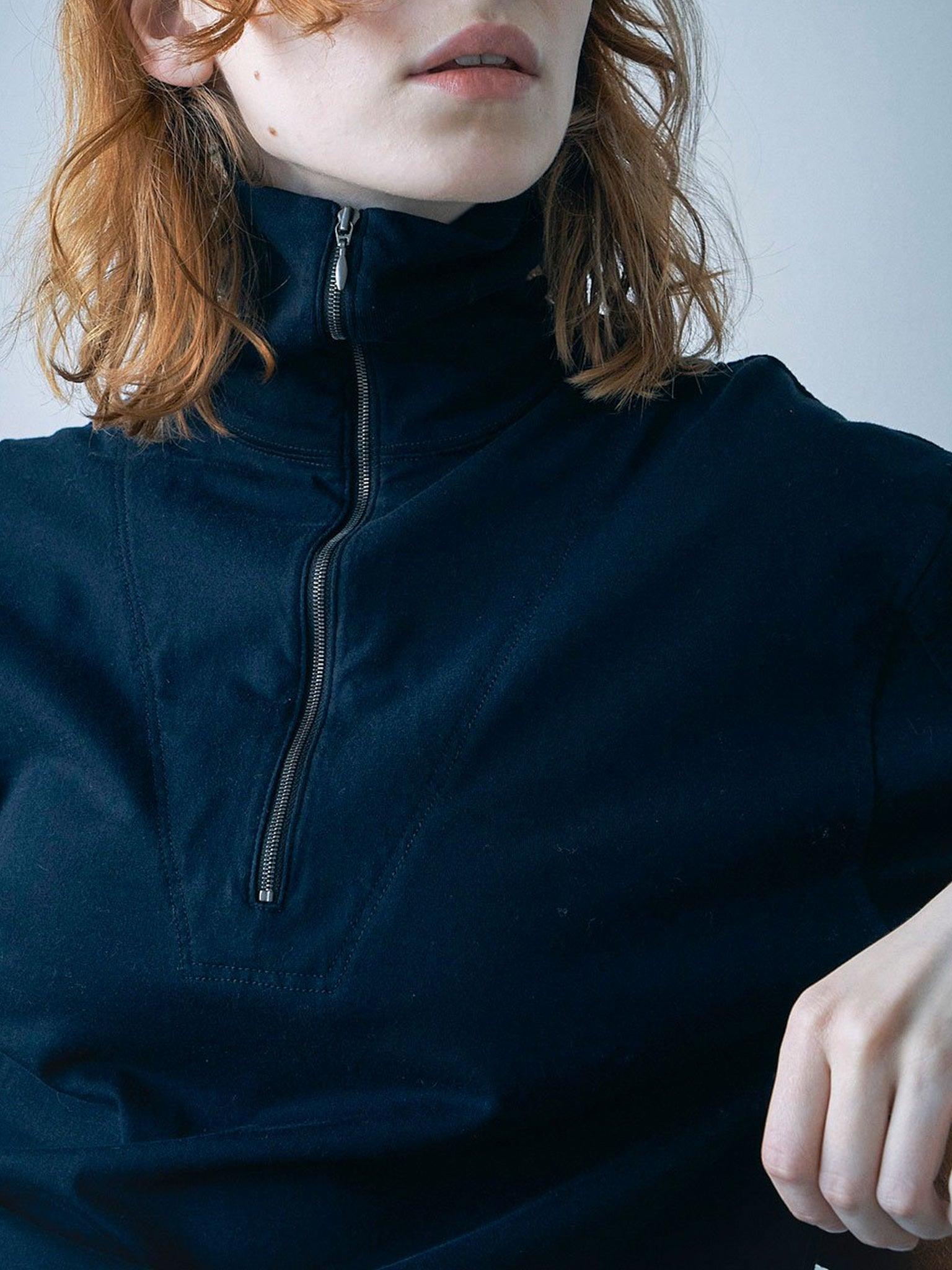 Namu Shop - Unfil Egyptian Cotton Jersey Half Zip Tee - Navy