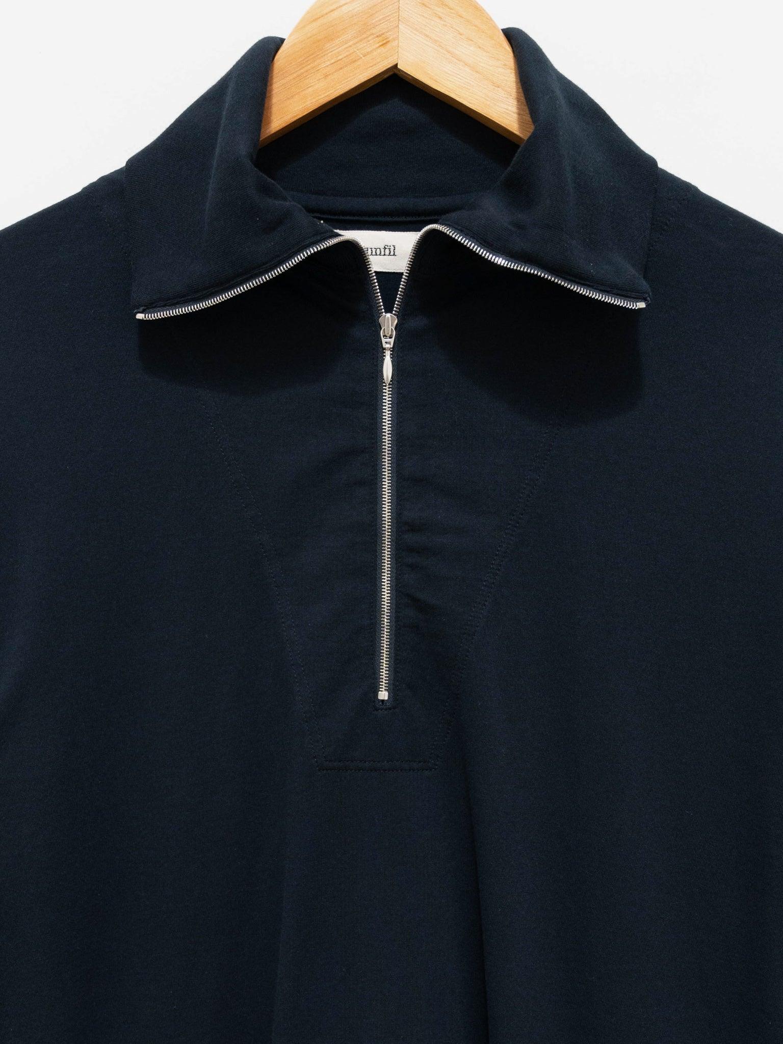 Namu Shop - Unfil Egyptian Cotton Jersey Half Zip Tee - Navy