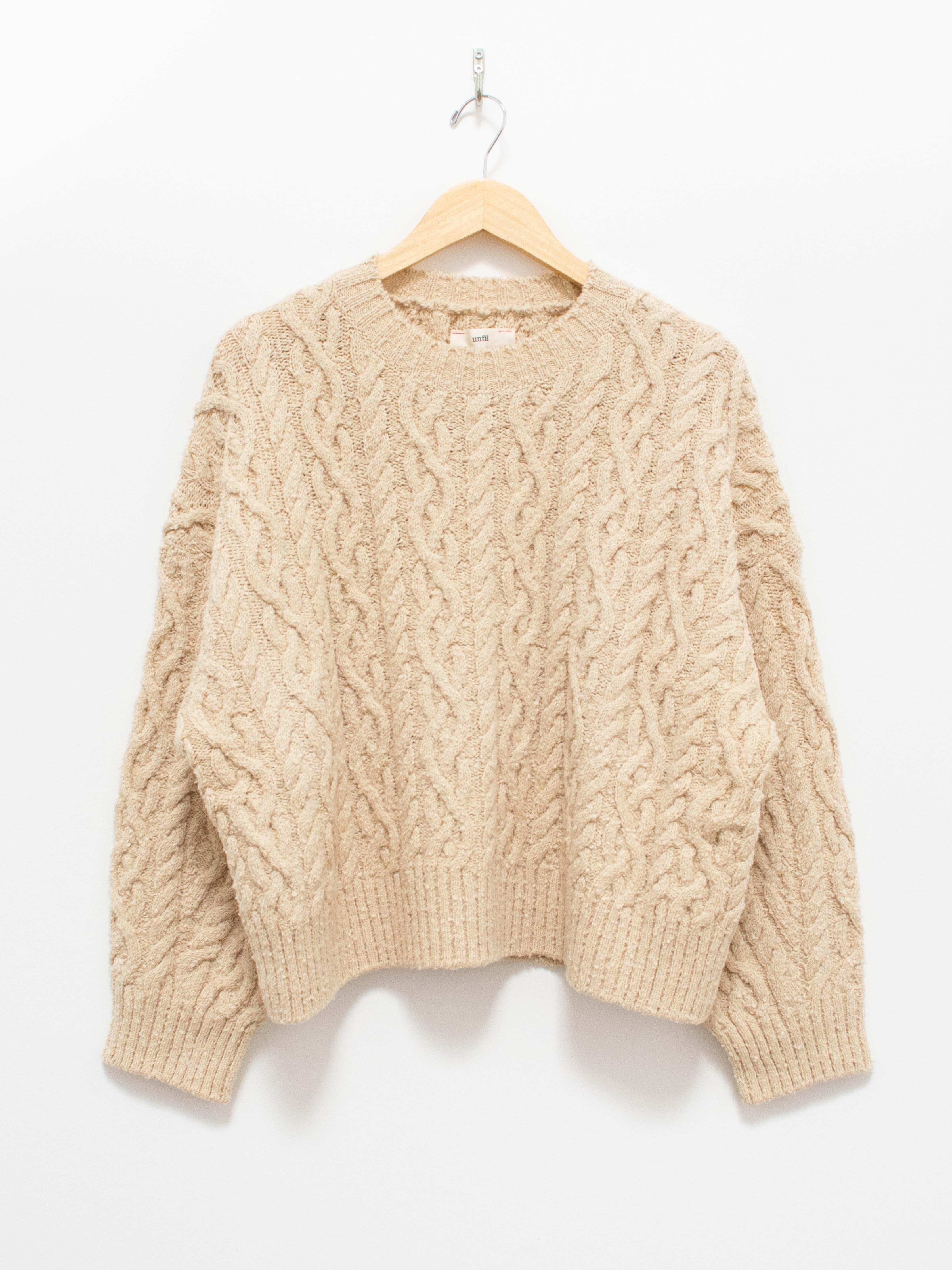 Namu Shop - Unfil French Merino Cotton Boucle Cable Knit Sweater - Ecru