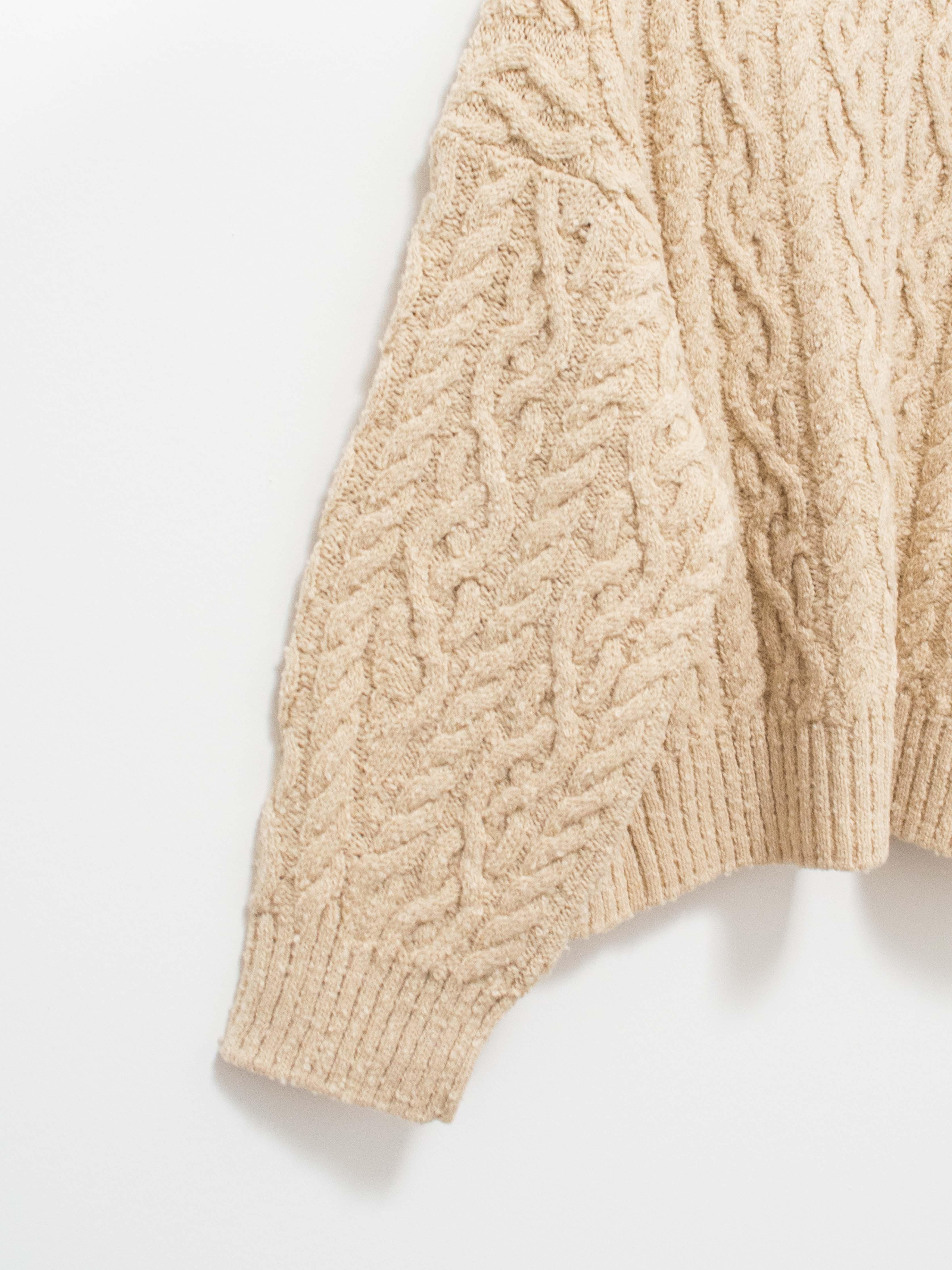 Namu Shop - Unfil French Merino Cotton Boucle Cable Knit Sweater - Ecru