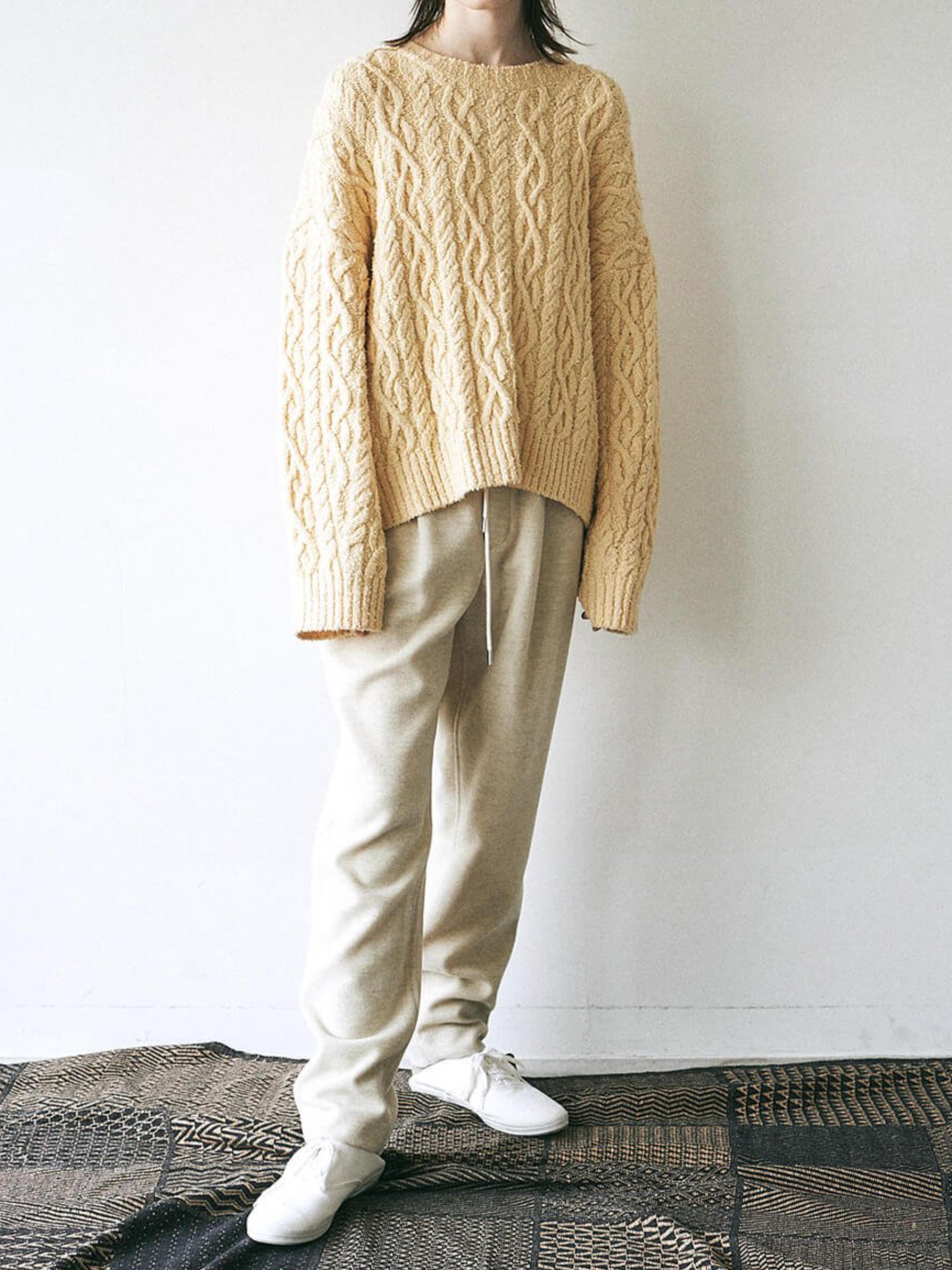 Namu Shop - Unfil French Merino Cotton Boucle Cable Knit Sweater
