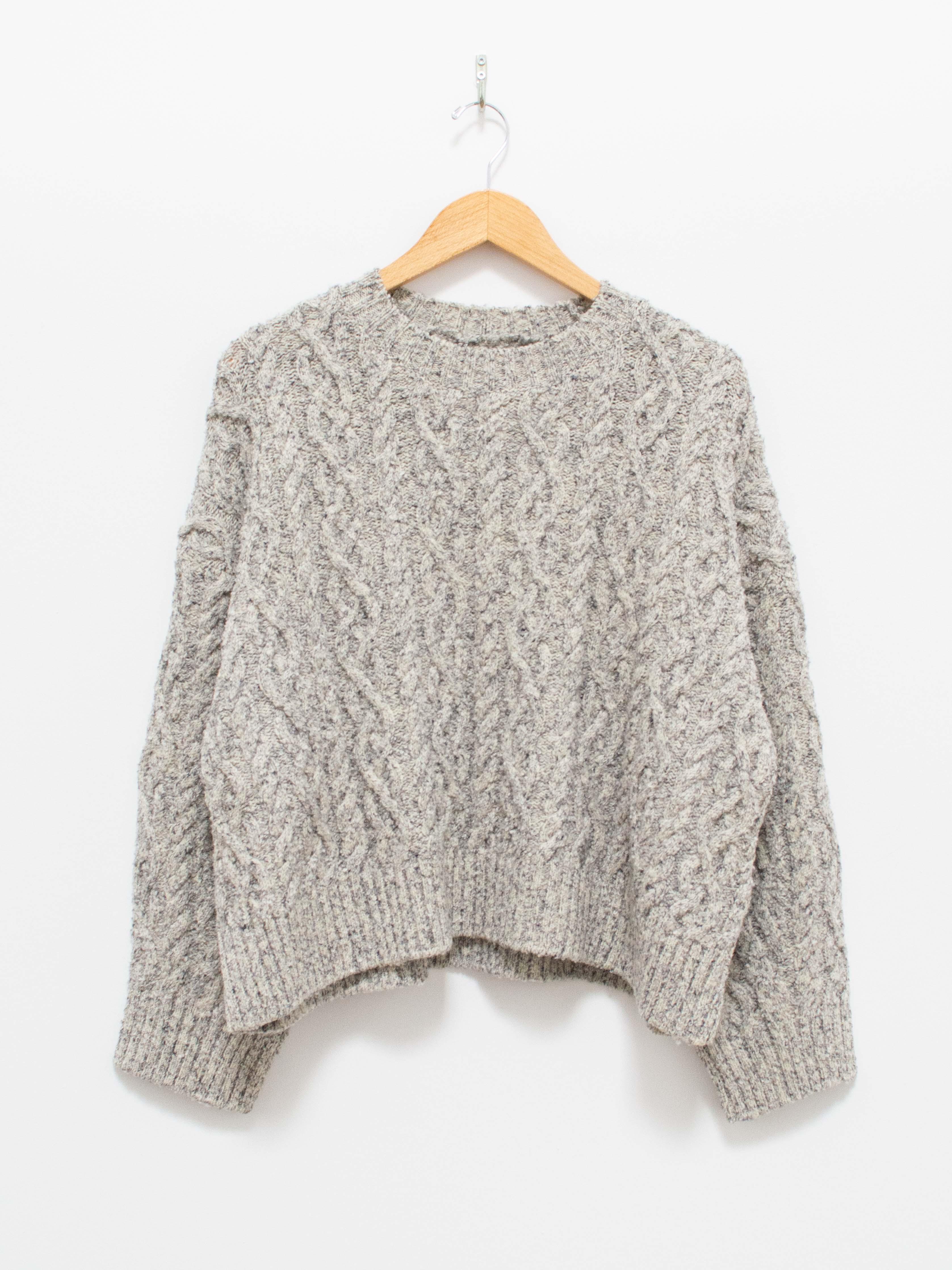 Namu Shop - Unfil French Merino Cotton Boucle Cable Knit Sweater - Gray Mix