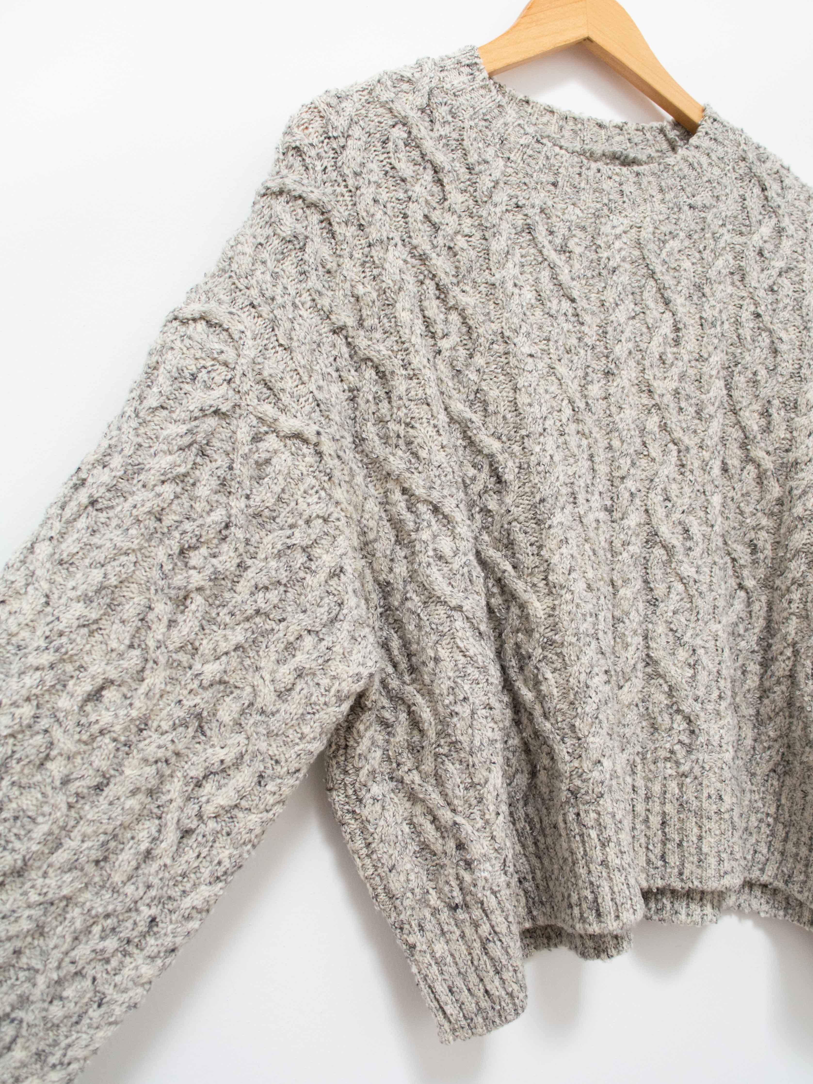 Namu Shop - Unfil French Merino Cotton Boucle Cable Knit Sweater - Gray Mix