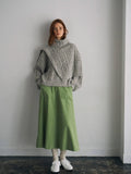 Namu Shop - Unfil French Merino Cotton Boucle Cable Knit Sweater - Gray Mix