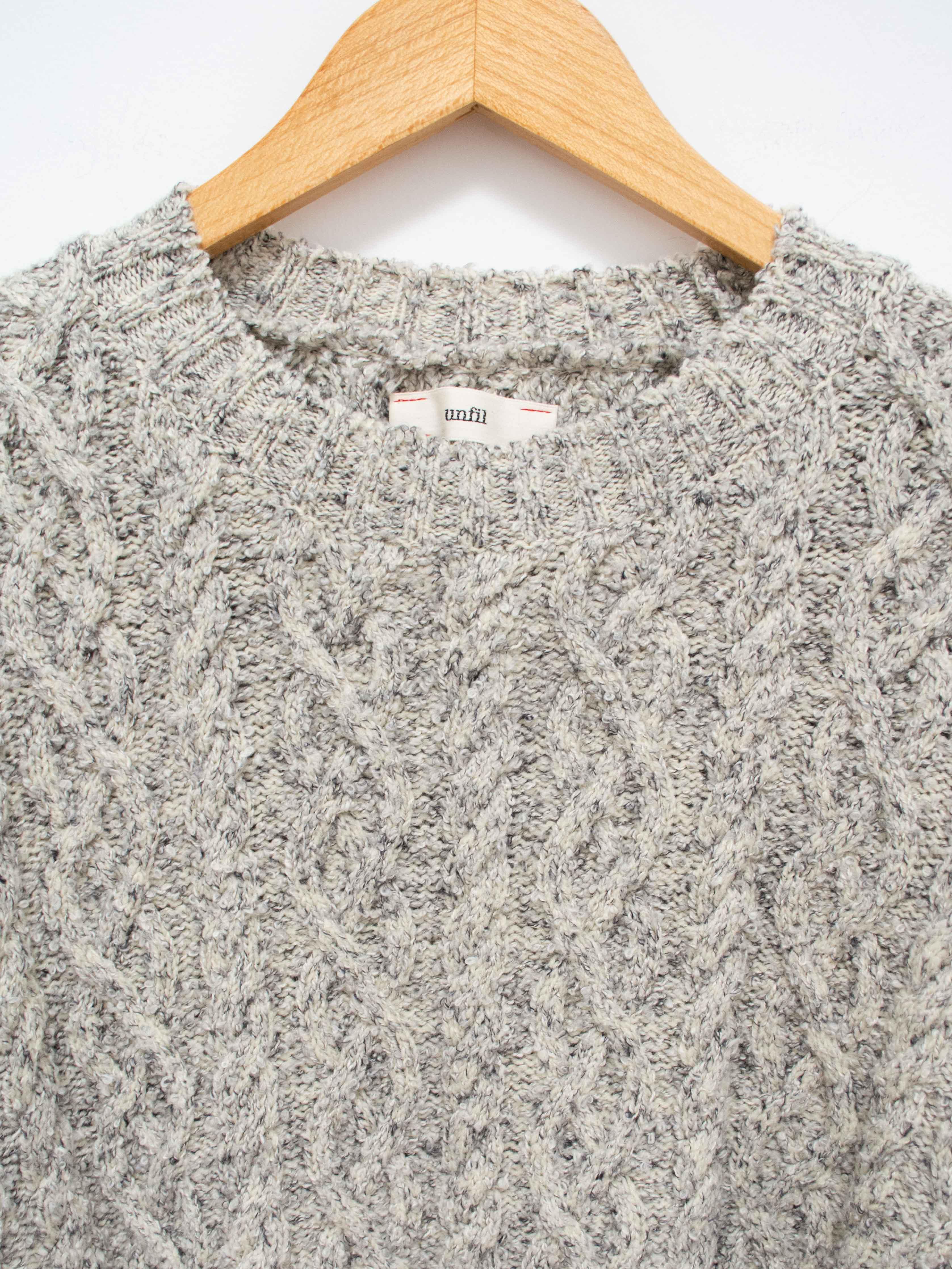 Namu Shop - Unfil French Merino Cotton Boucle Cable Knit Sweater - Gray Mix