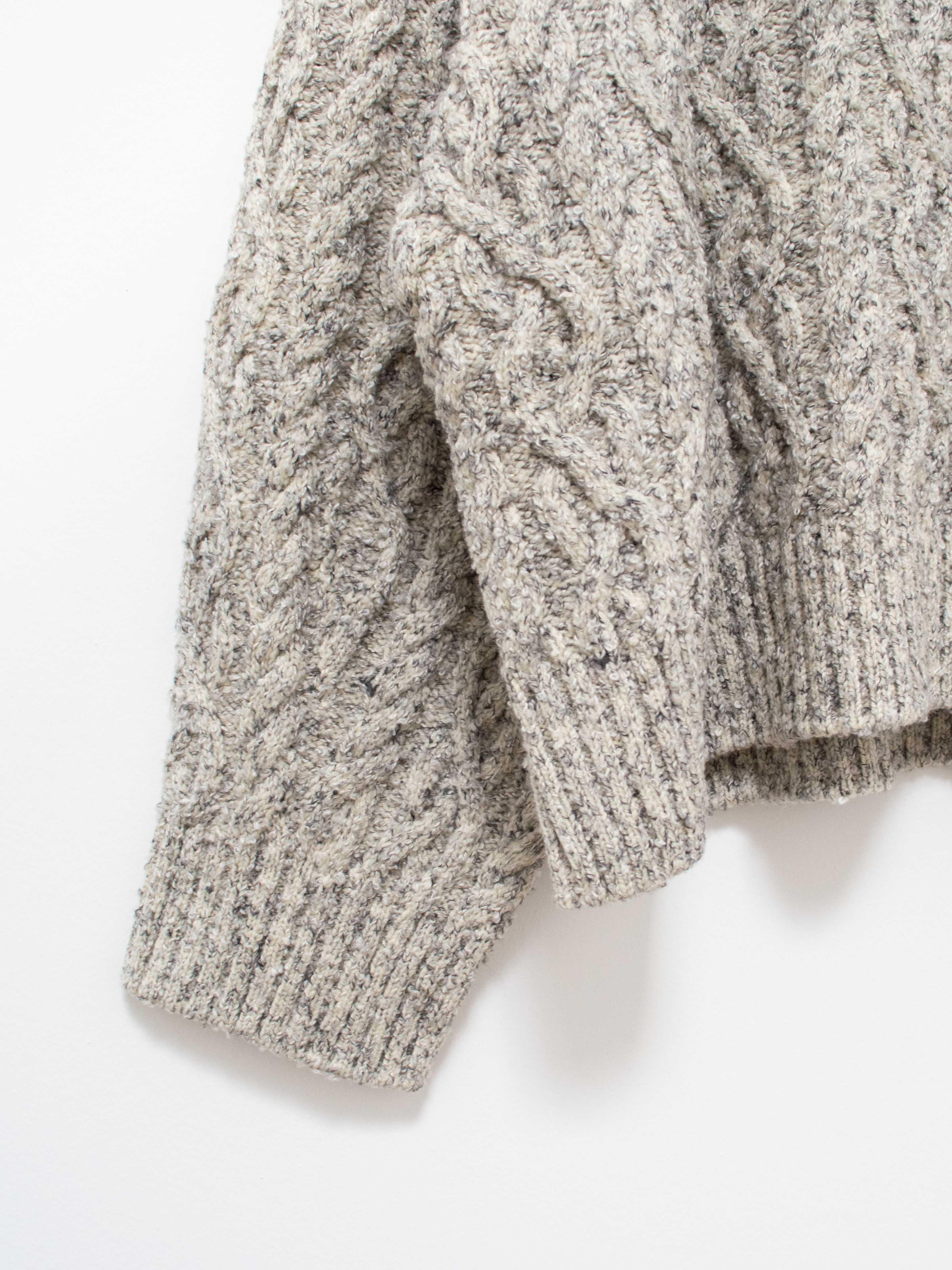 Namu Shop - Unfil French Merino Cotton Boucle Cable Knit Sweater - Gray Mix