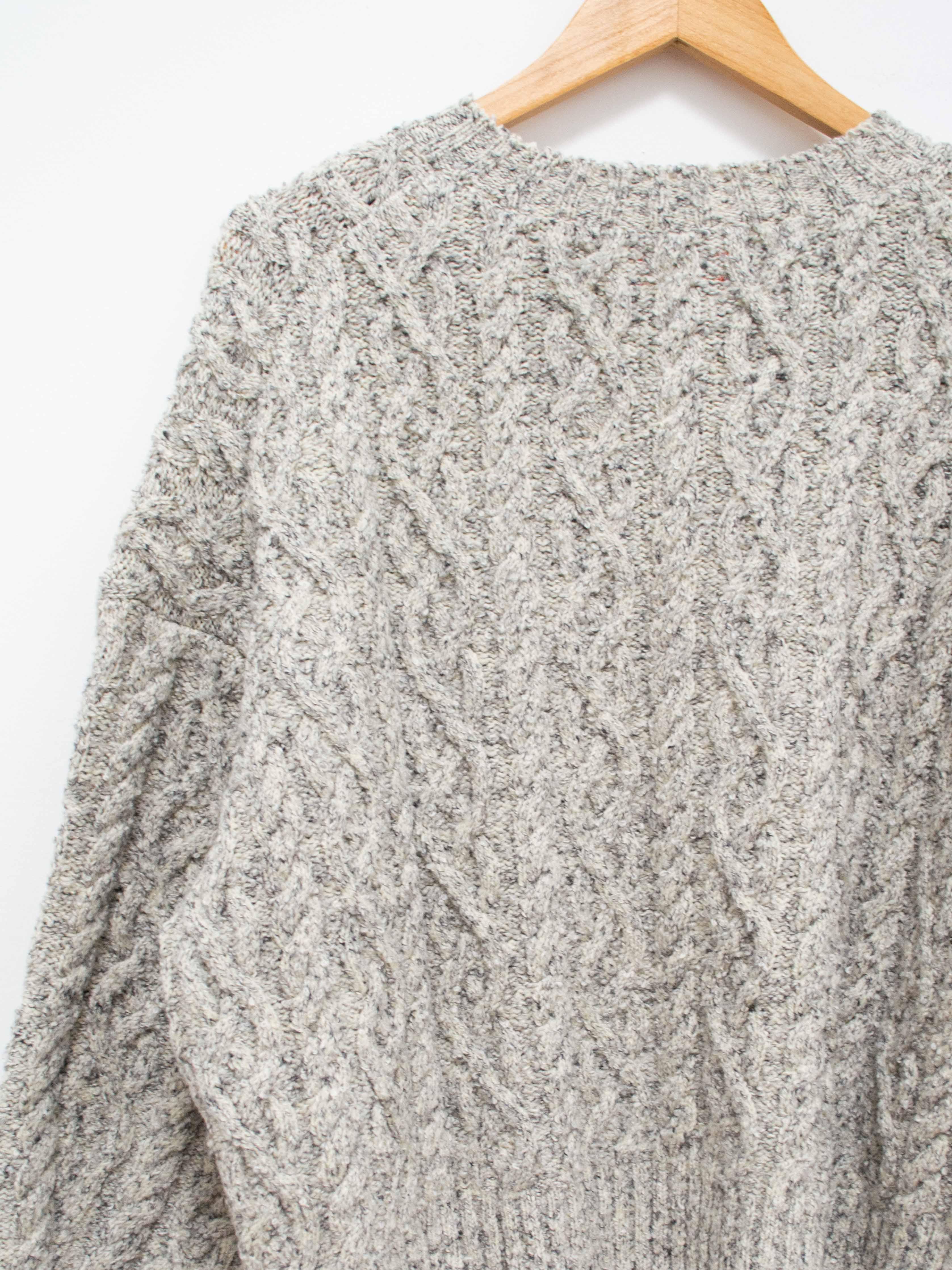 Namu Shop - Unfil French Merino Cotton Boucle Cable Knit Sweater - Gray Mix