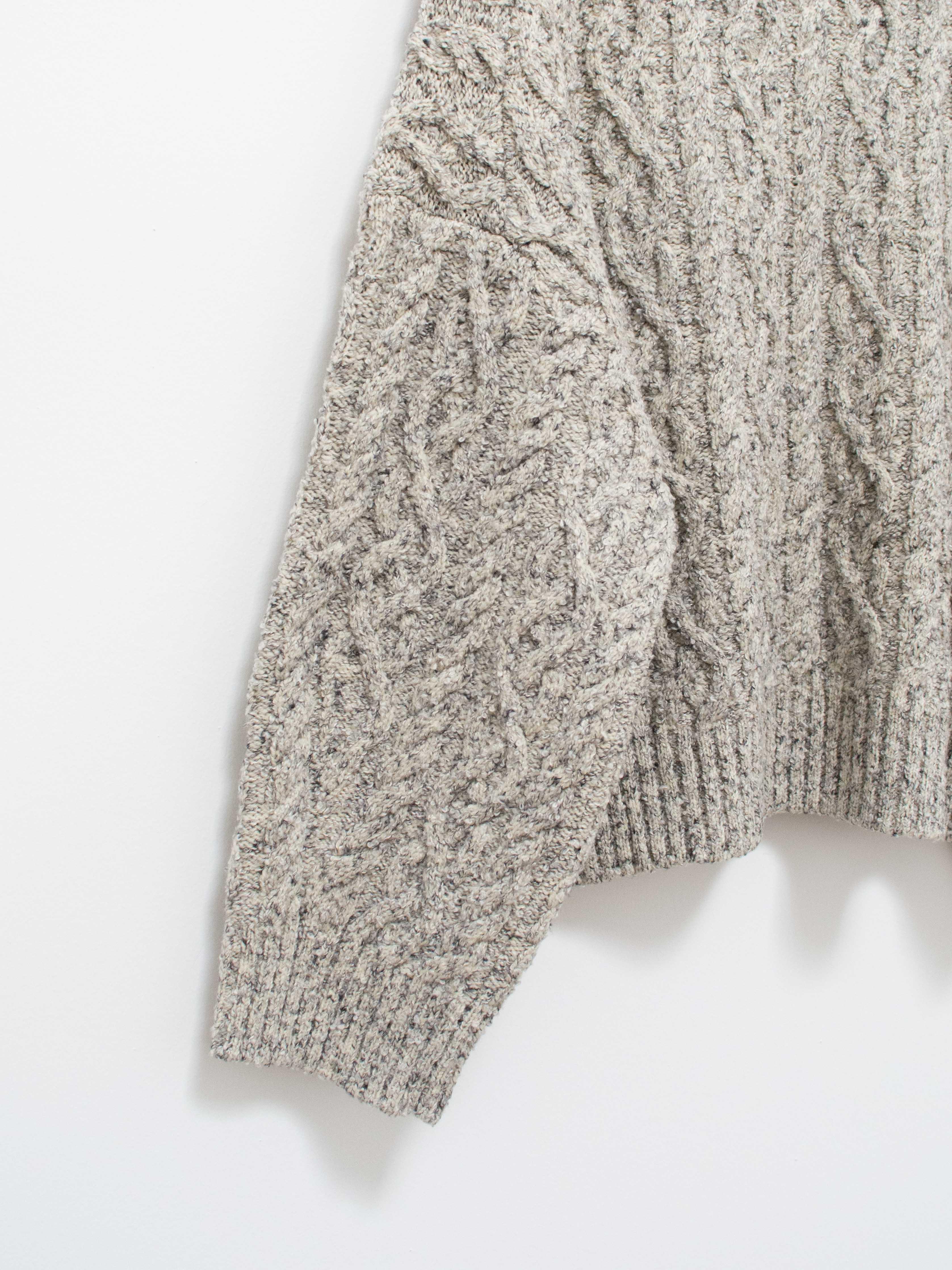Namu Shop - Unfil French Merino Cotton Boucle Cable Knit Sweater - Gray Mix