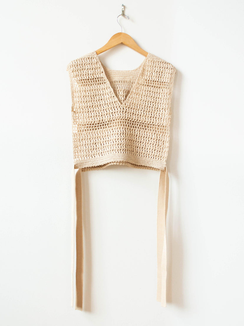 Namu Shop - Unfil Hand Crochet Gima Cotton Vest - Ecru