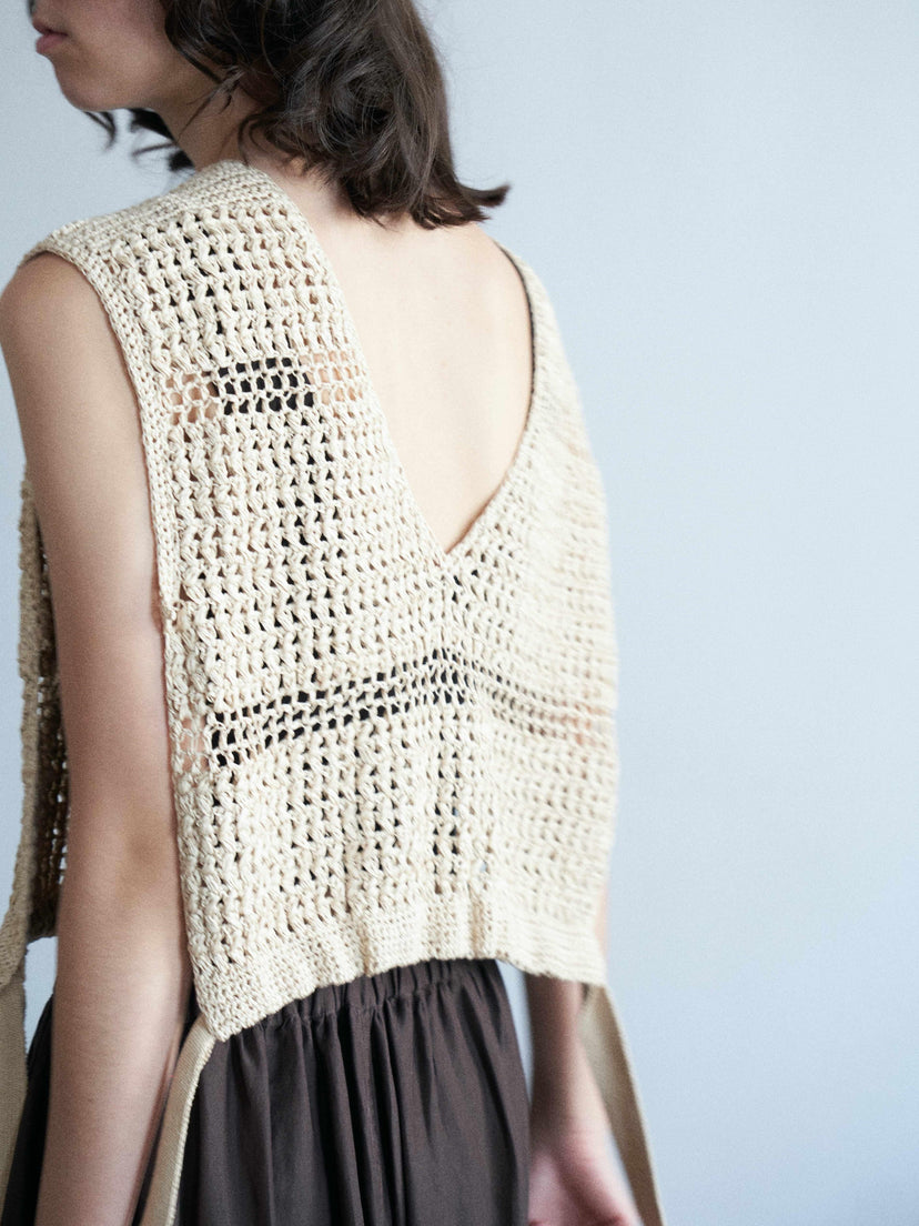 Namu Shop - Unfil Hand Crochet Gima Cotton Vest - Ecru