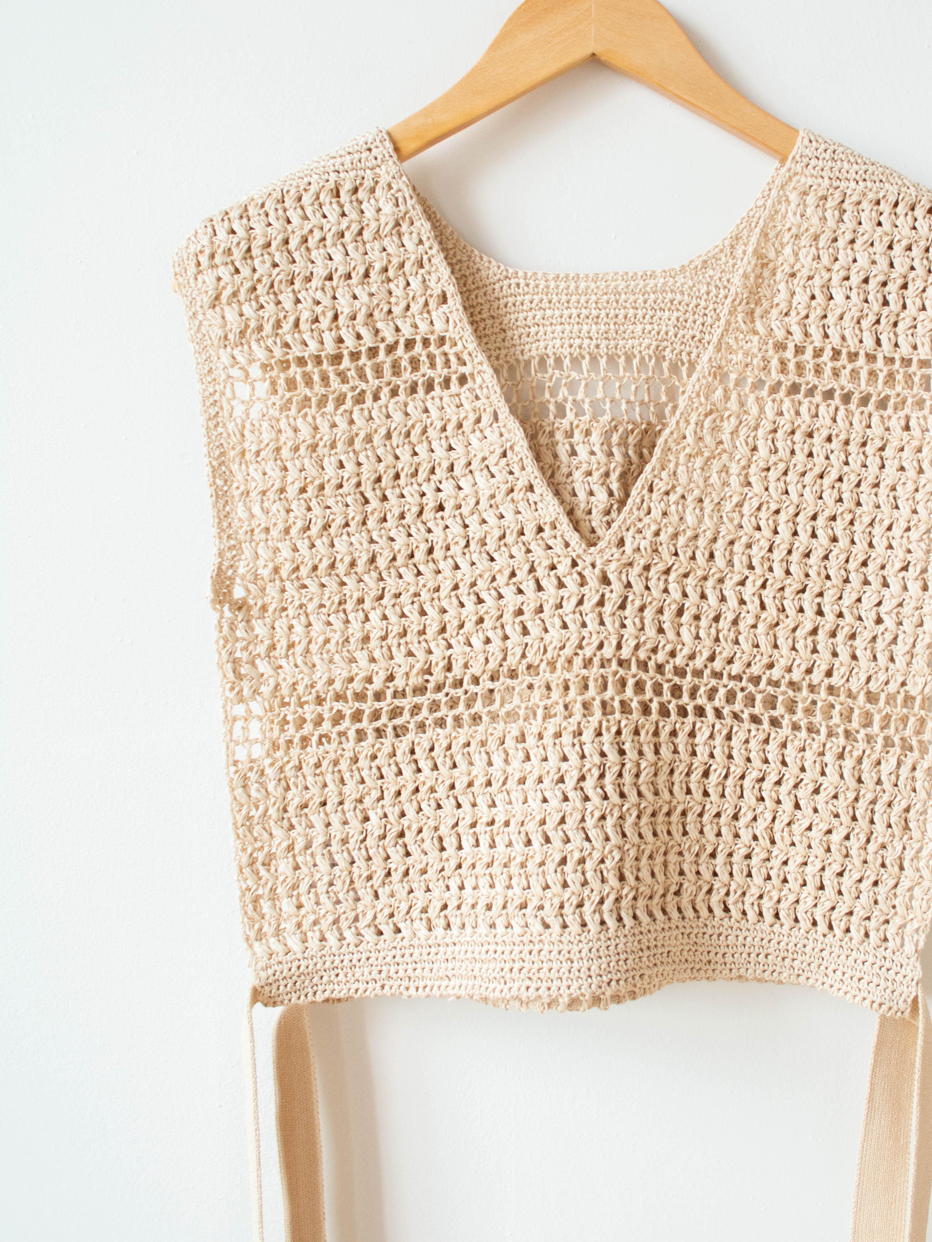 Namu Shop - Unfil Hand Crochet Gima Cotton Vest - Ecru
