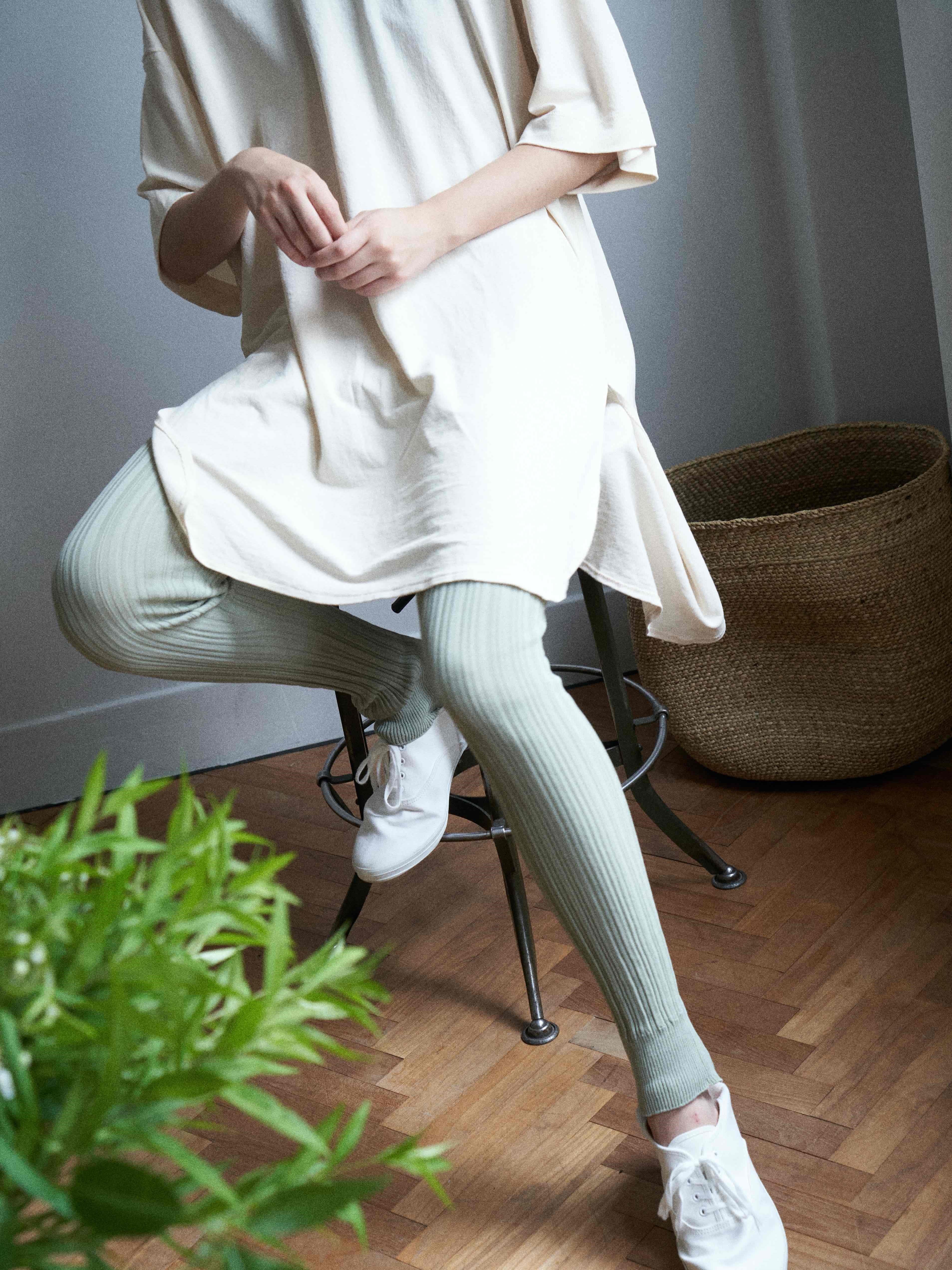 Namu Shop - Unfil High Twist Cotton Ribbed Knit Leggings - Smokey Green