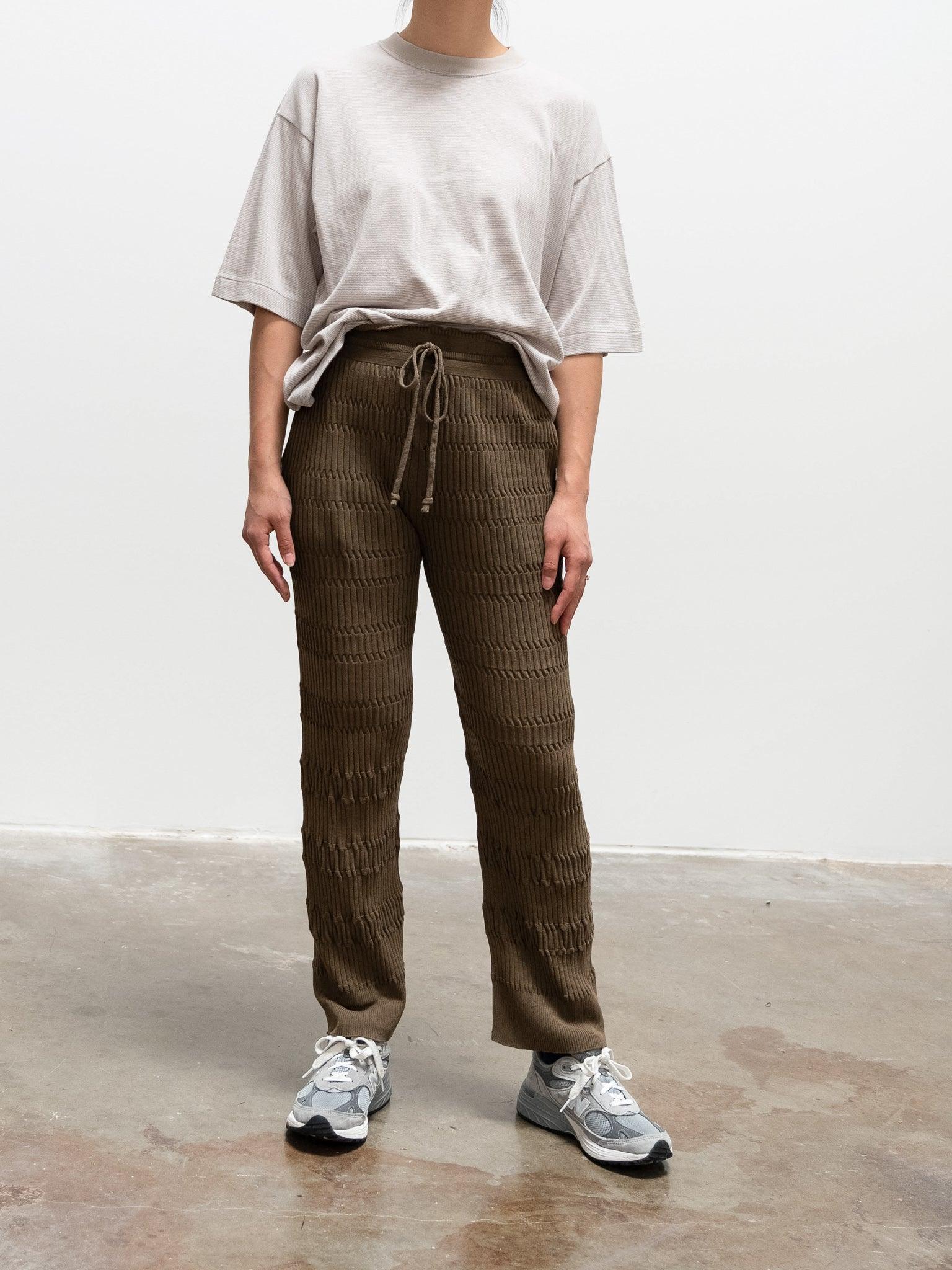 Namu Shop - Unfil High Twist Cotton Ribbed Knit Pants - Taupe Brown