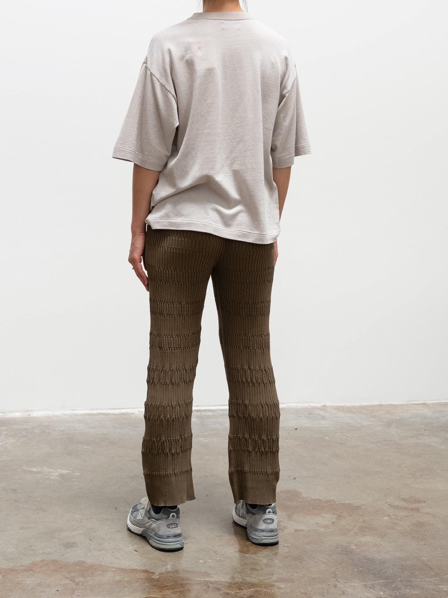Namu Shop - Unfil High Twist Cotton Ribbed Knit Pants - Taupe Brown