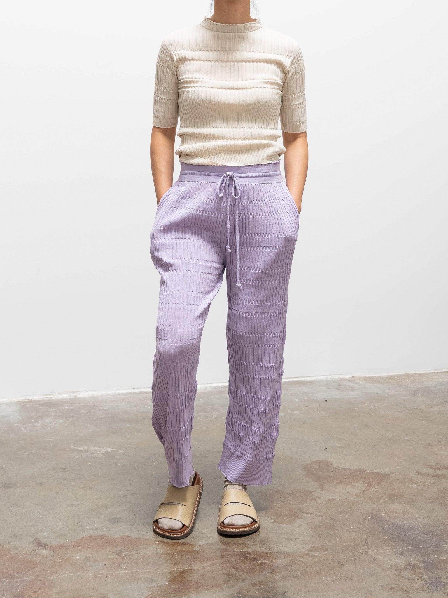 Namu Shop - Unfil High Twist Cotton Ribbed Knit Pants - Taupe Brown