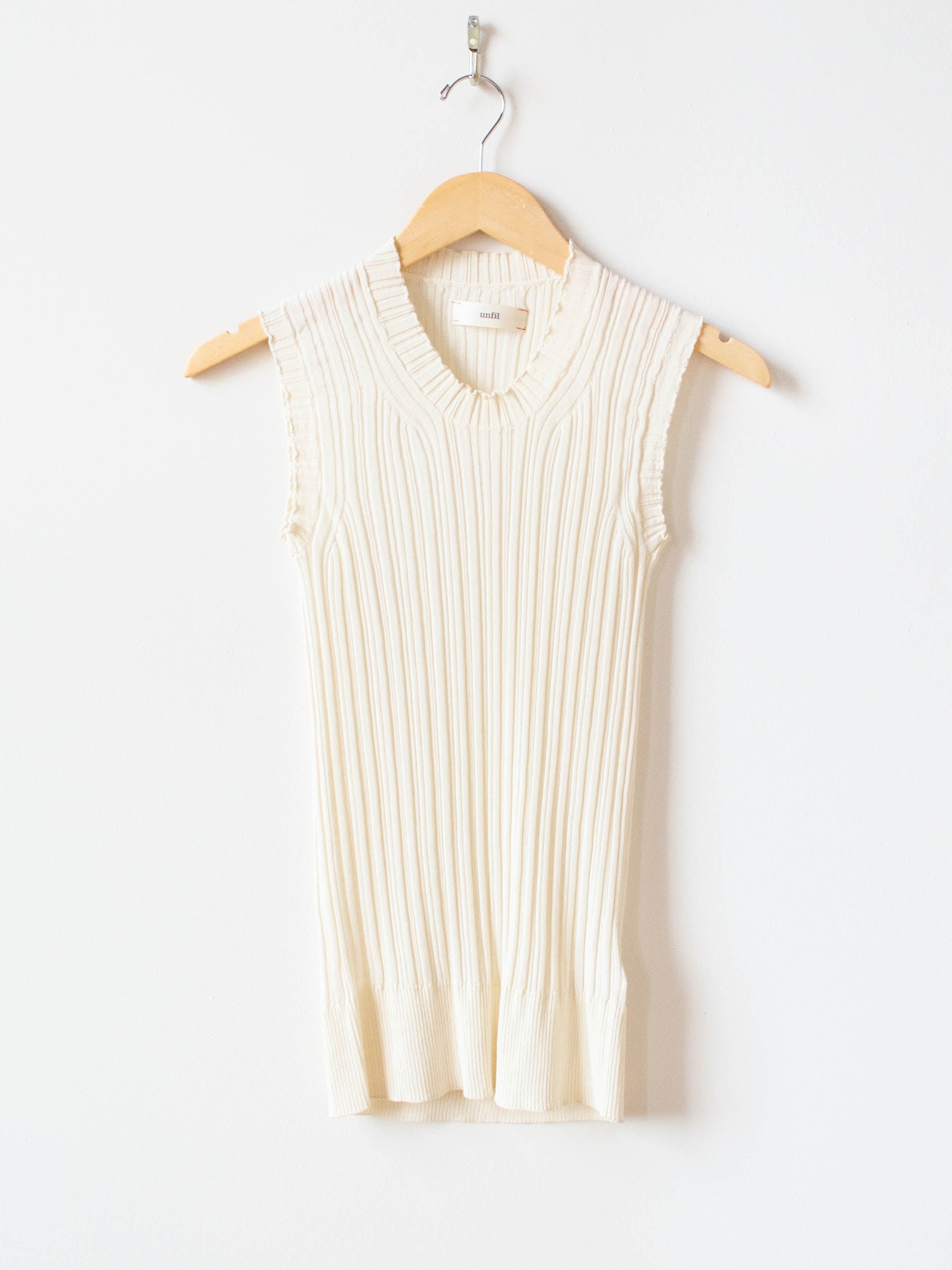 Namu Shop - Unfil High Twist Cotton Ribbed Knit Sleeveless Top - Off White