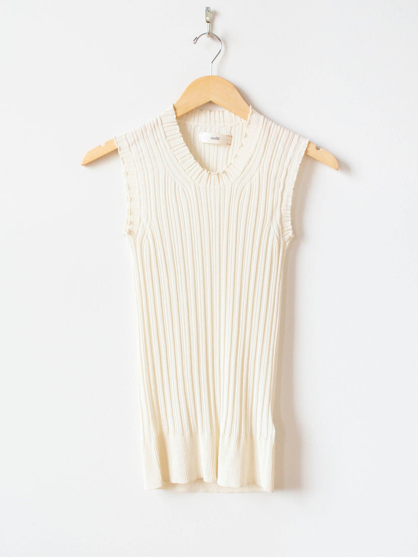 Namu Shop - Unfil High Twist Cotton Ribbed Knit Sleeveless Top - Off White