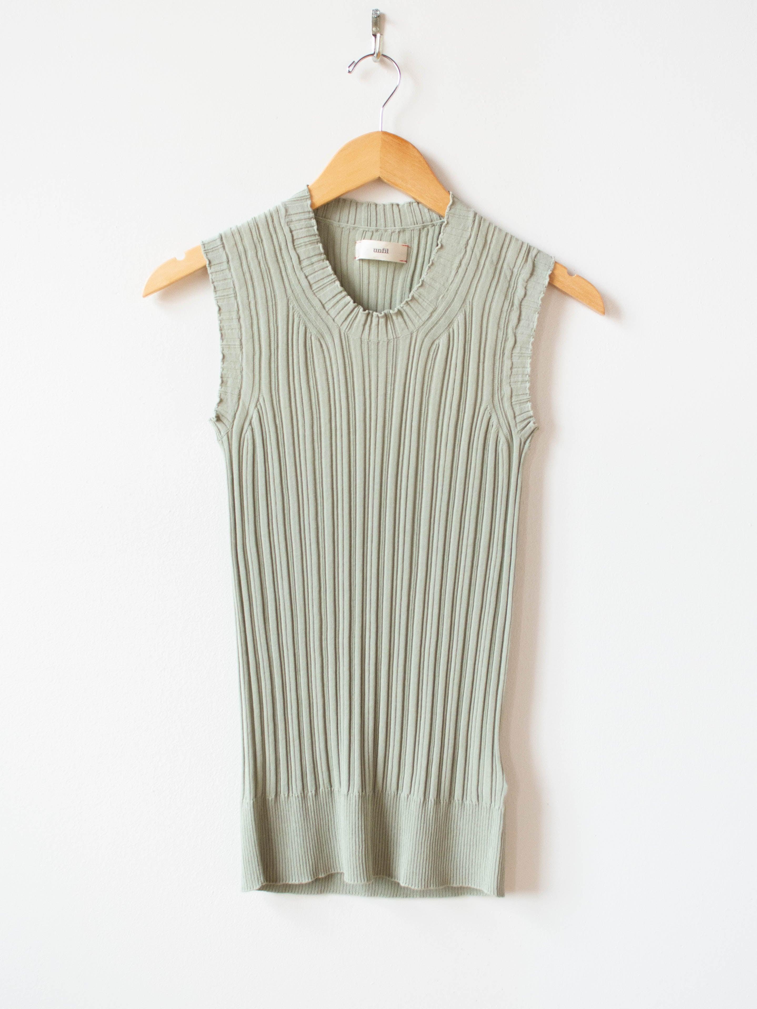 Namu Shop - Unfil High Twist Cotton Ribbed Knit Sleeveless Top - Smokey Green