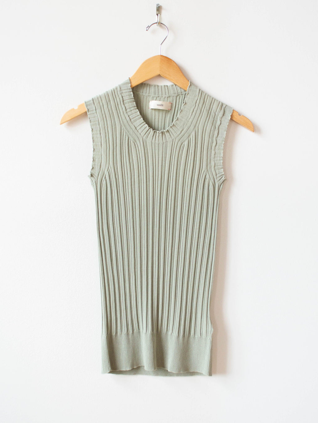Namu Shop - Unfil High Twist Cotton Ribbed Knit Sleeveless Top - Smokey Green