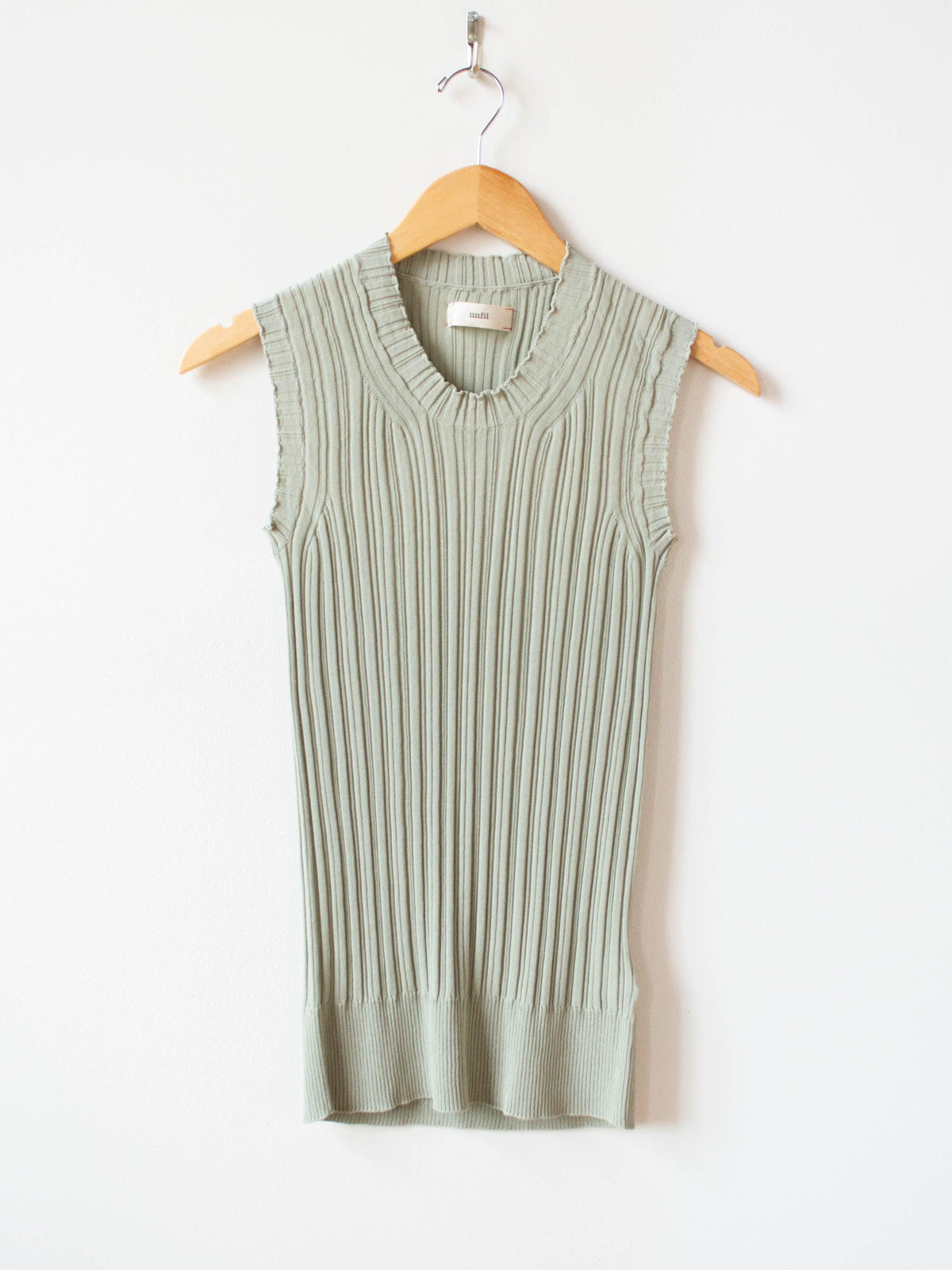 Namu Shop - Unfil High Twist Cotton Ribbed Knit Sleeveless Top - Smokey Green