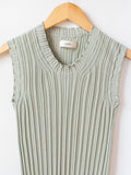 Namu Shop - Unfil High Twist Cotton Ribbed Knit Sleeveless Top - Smokey Green