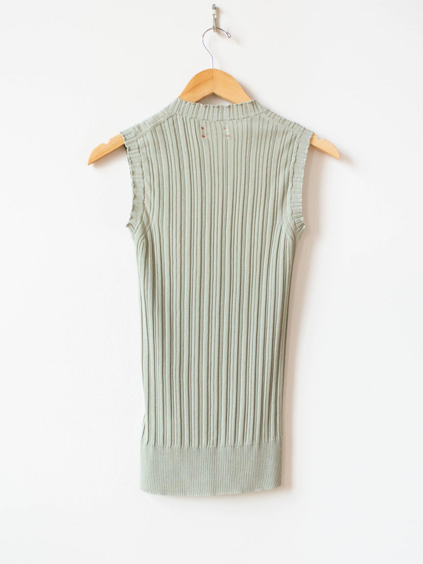 Namu Shop - Unfil High Twist Cotton Ribbed Knit Sleeveless Top - Smokey Green