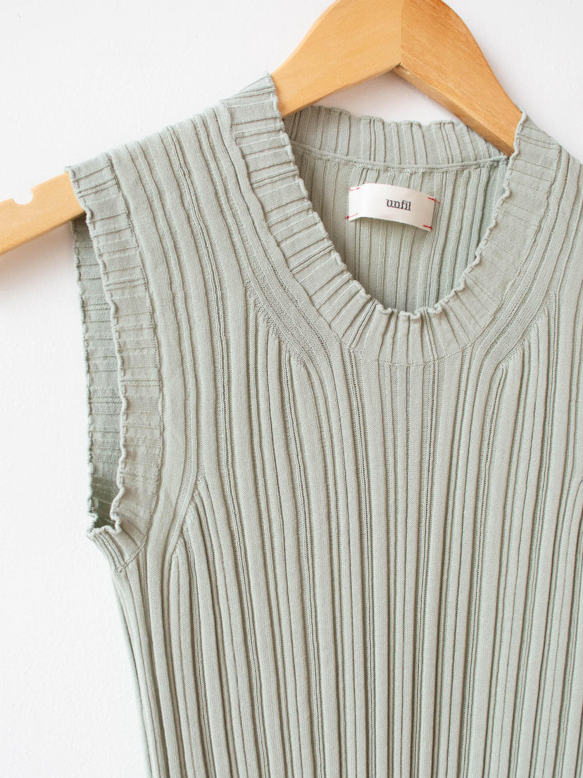 Namu Shop - Unfil High Twist Cotton Ribbed Knit Sleeveless Top - Smokey Green