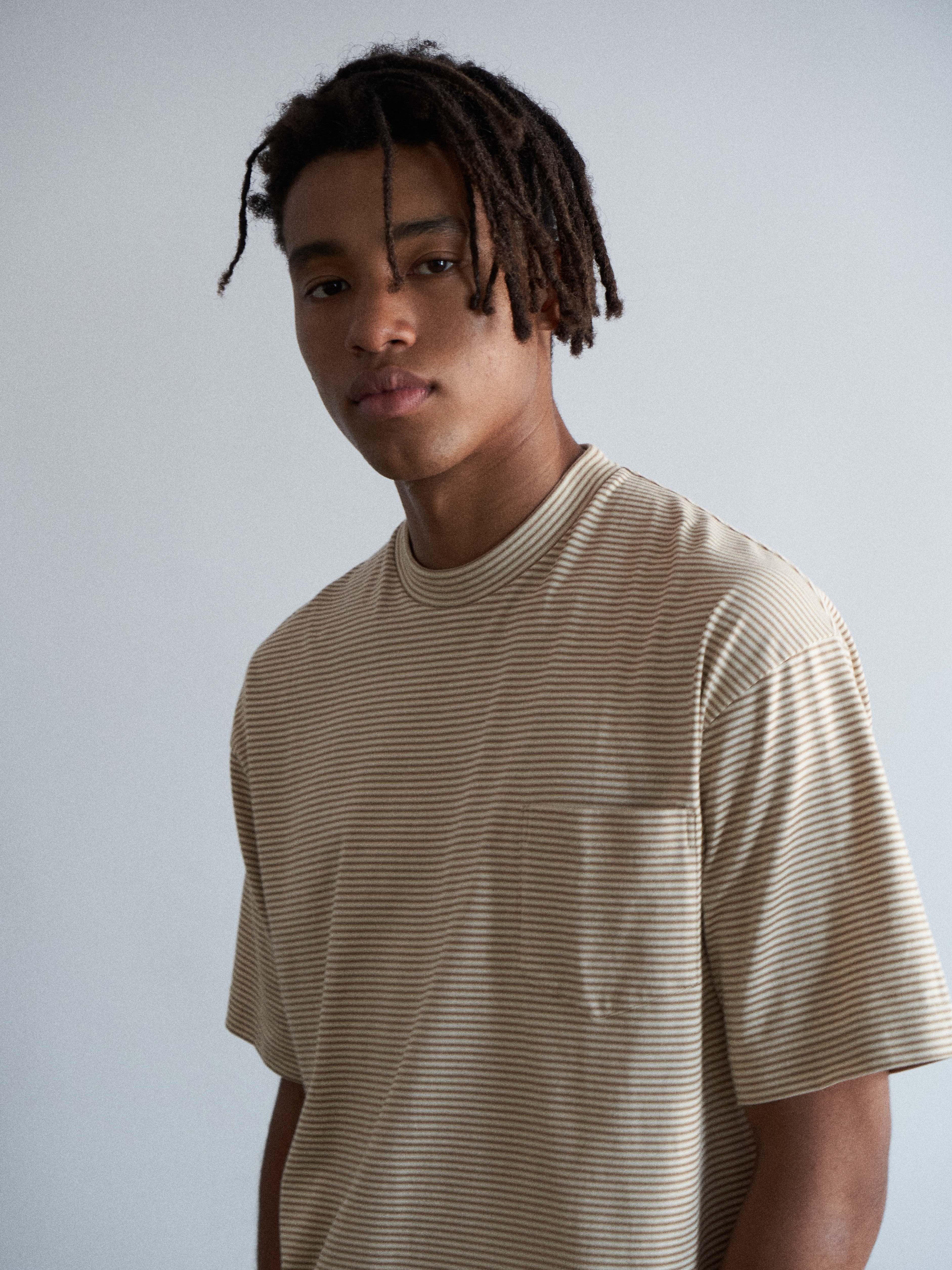 Namu Shop - Unfil Organic Cotton SS Pocket Tee - Beige Stripe