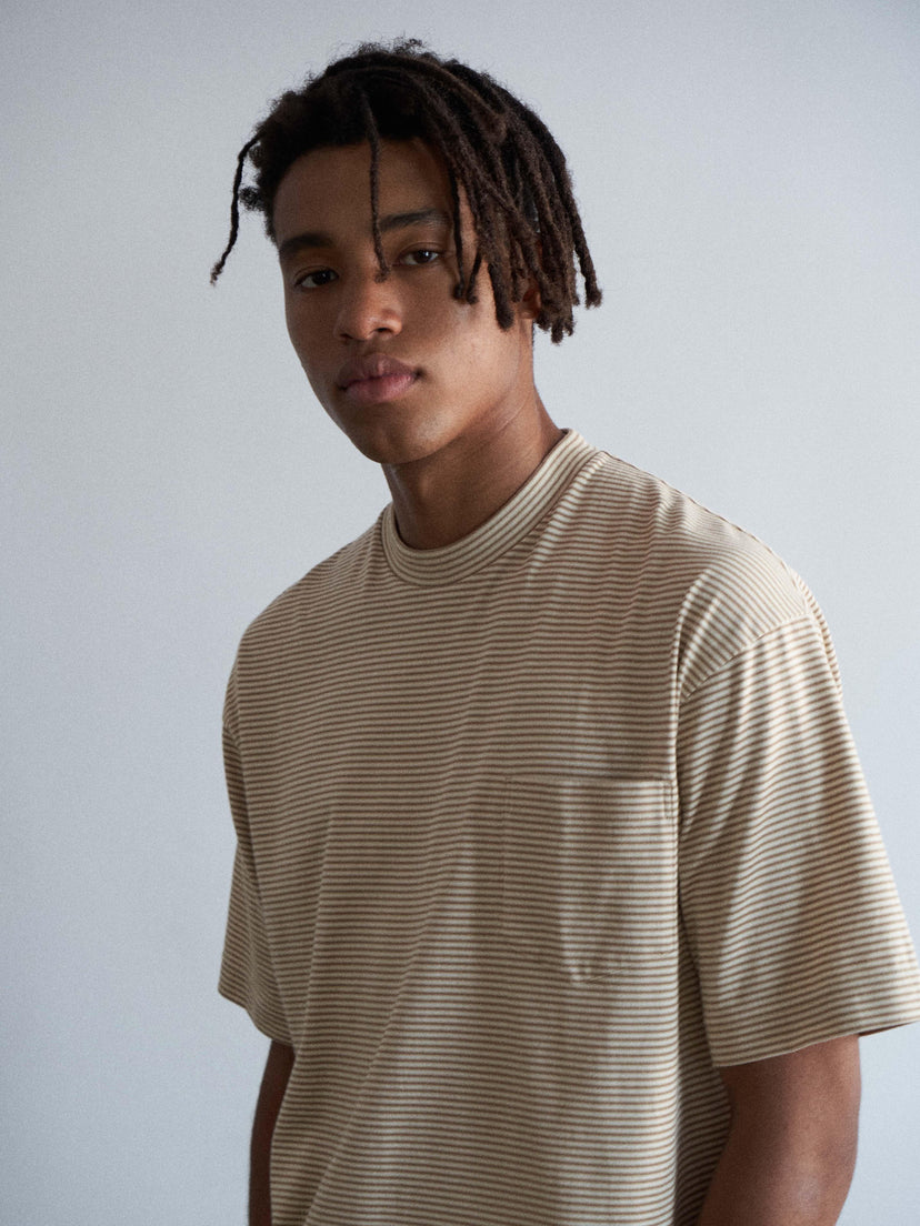 Namu Shop - Unfil Organic Cotton SS Pocket Tee - Beige Stripe