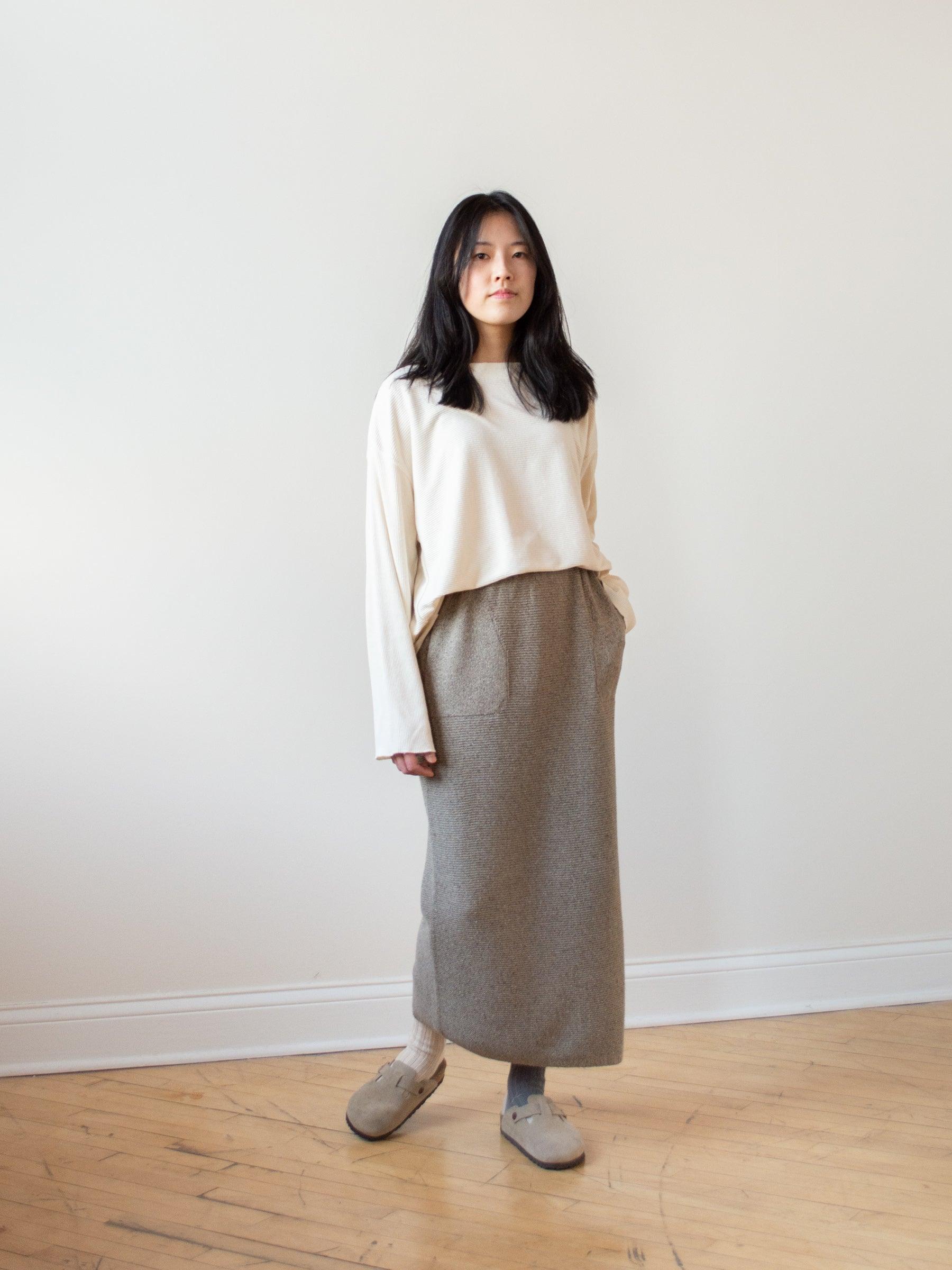 Namu Shop - Unfil Raw Silk Ribbed Jersey Boatneck Tee - Natural