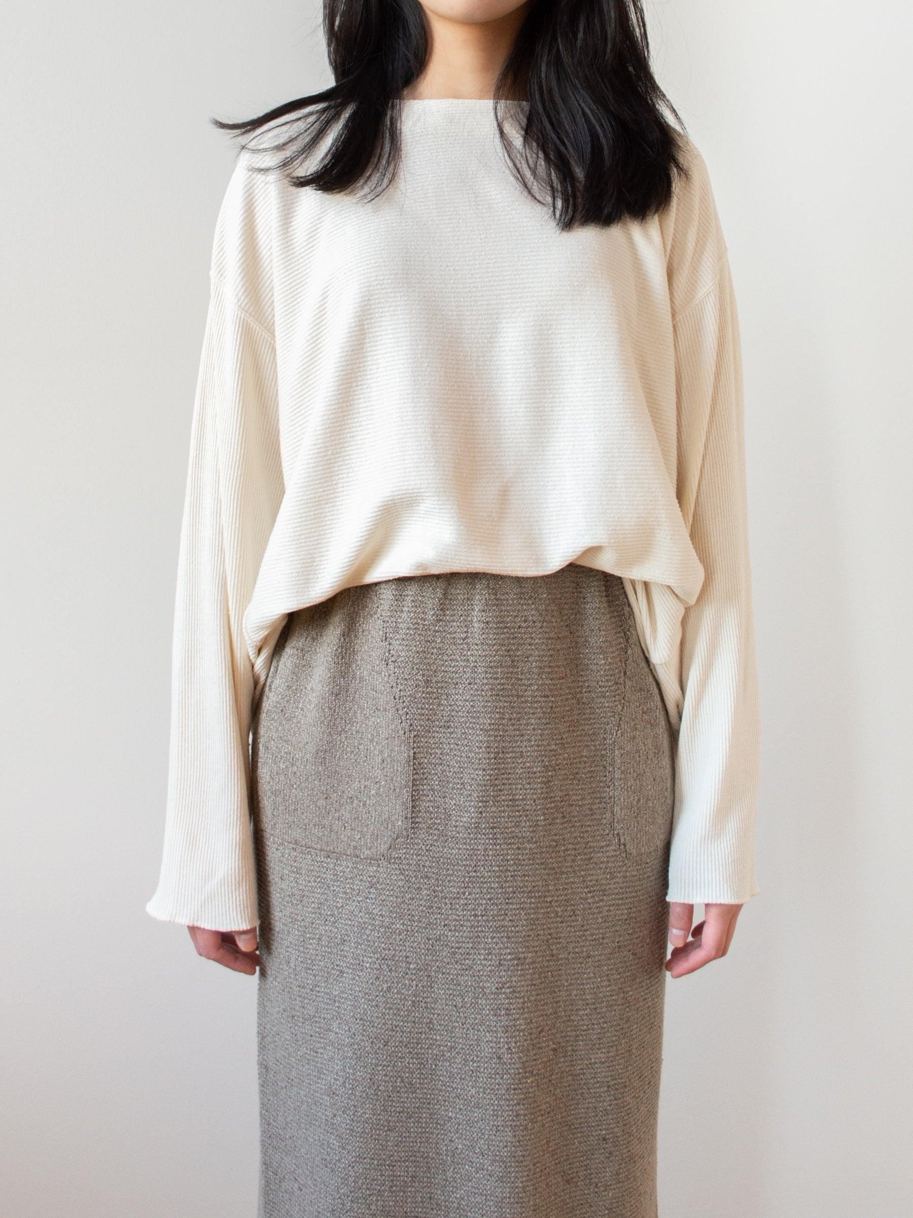 Namu Shop - Unfil Raw Silk Ribbed Jersey Boatneck Tee - Natural
