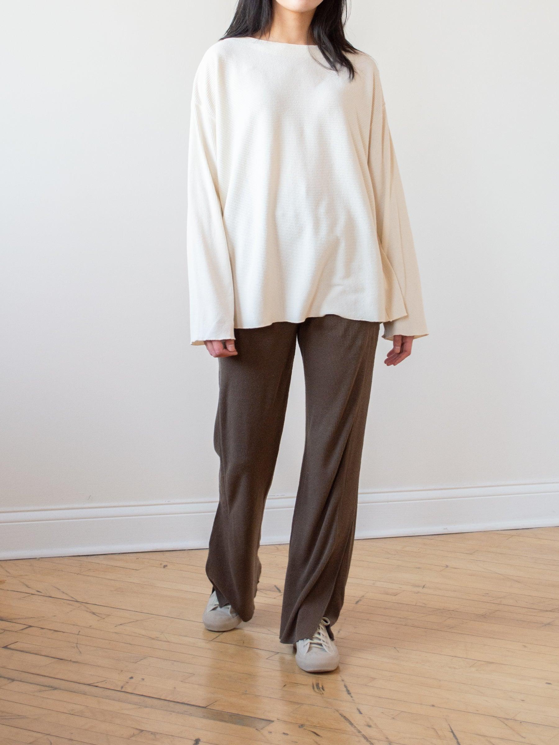 Raw Silk Ribbed Jersey Pants - Coffee Brown