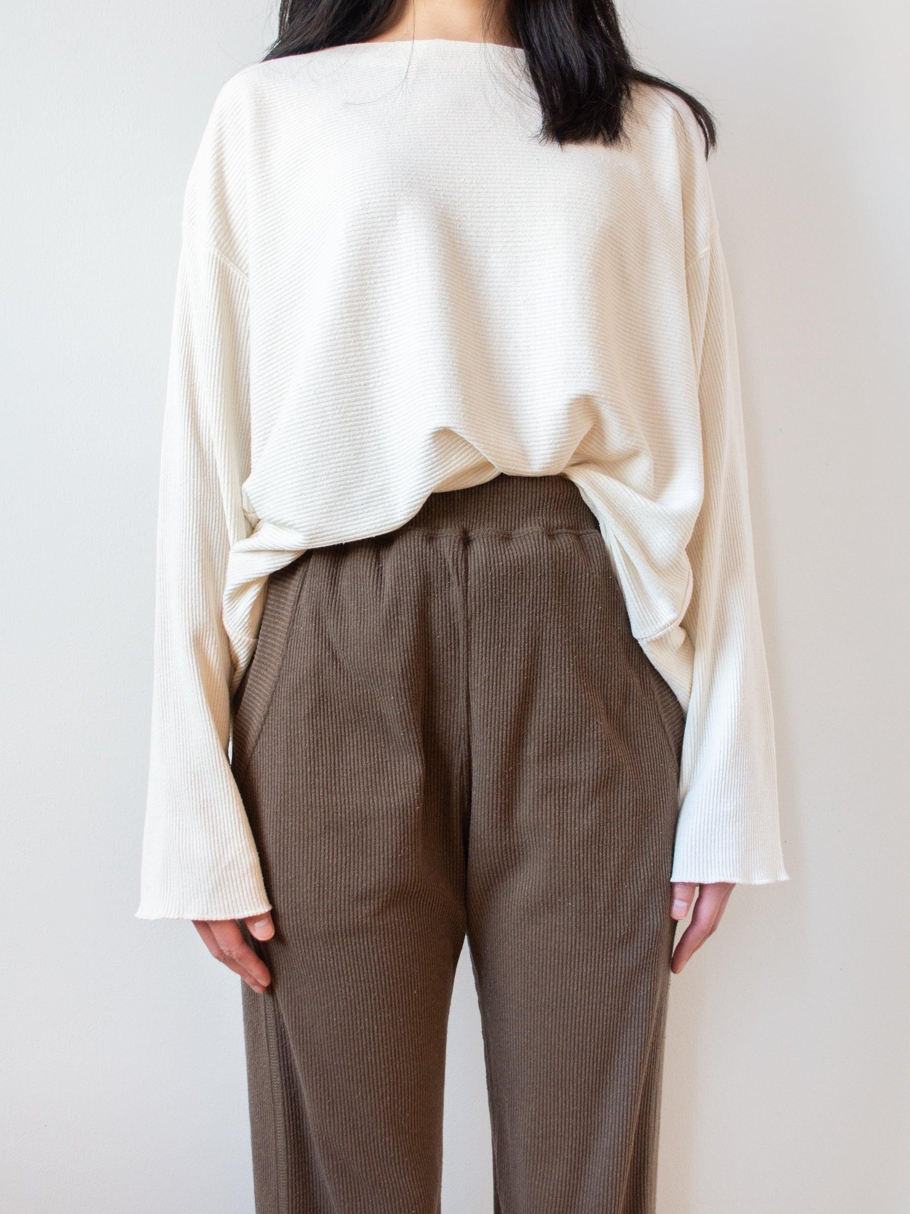 Namu Shop - Unfil Raw Silk Ribbed Jersey Pants - Coffee Brown