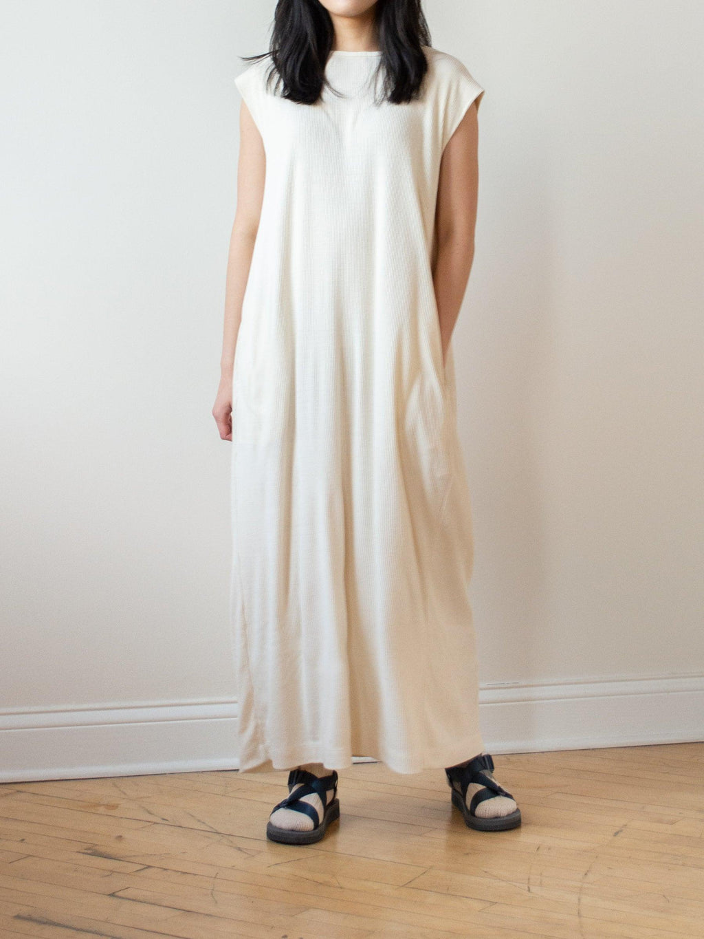 Namu Shop - Unfil Raw Silk Ribbed Jersey Sleeveless Dress - Natural