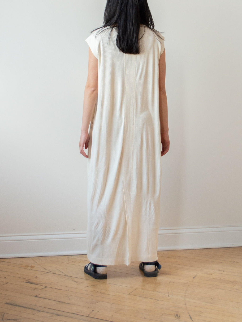 Namu Shop - Unfil Raw Silk Ribbed Jersey Sleeveless Dress - Natural