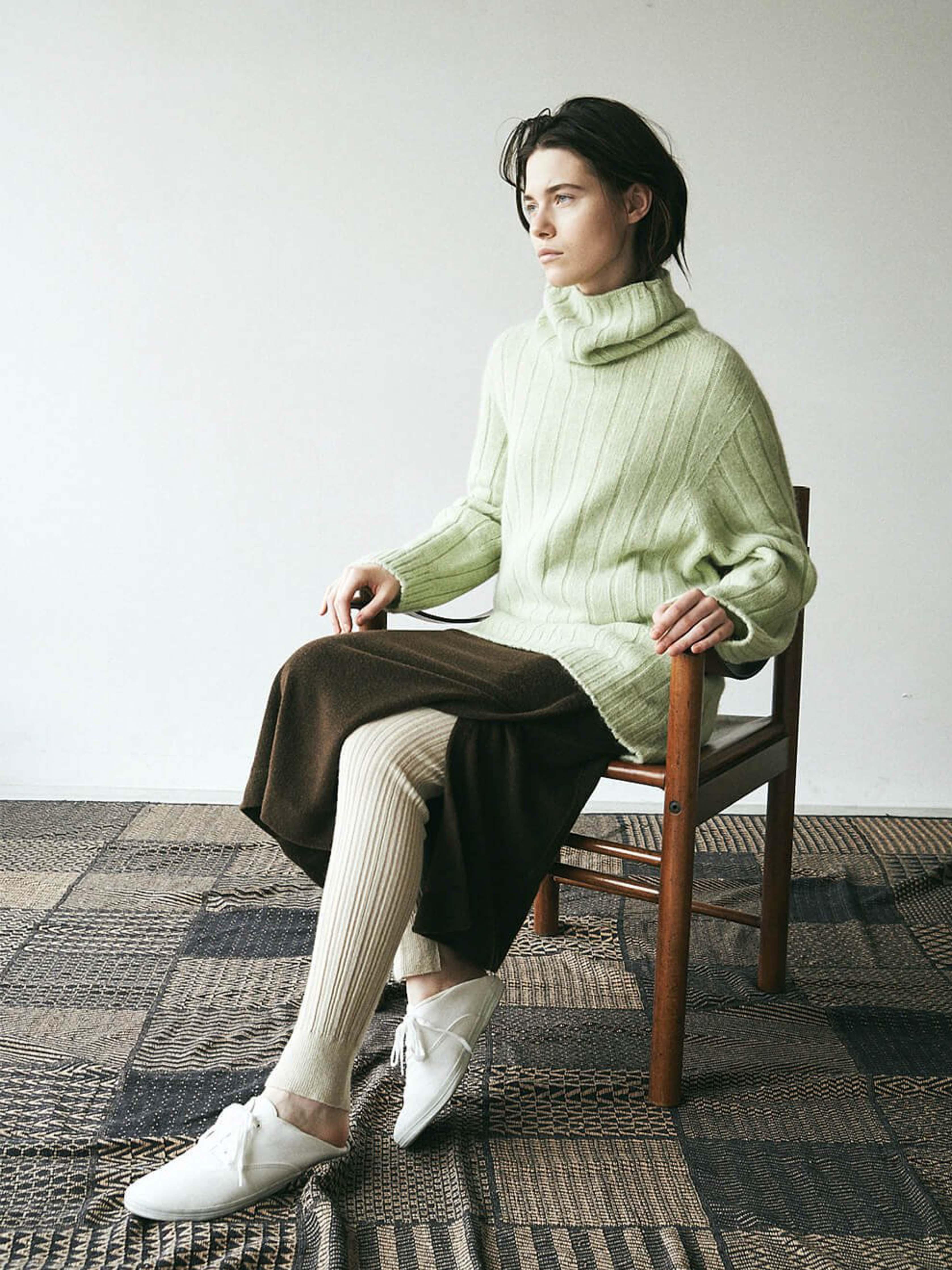 Namu Shop - Unfil Royal Baby Alpaca Chunky Turtleneck Sweater - Light Green