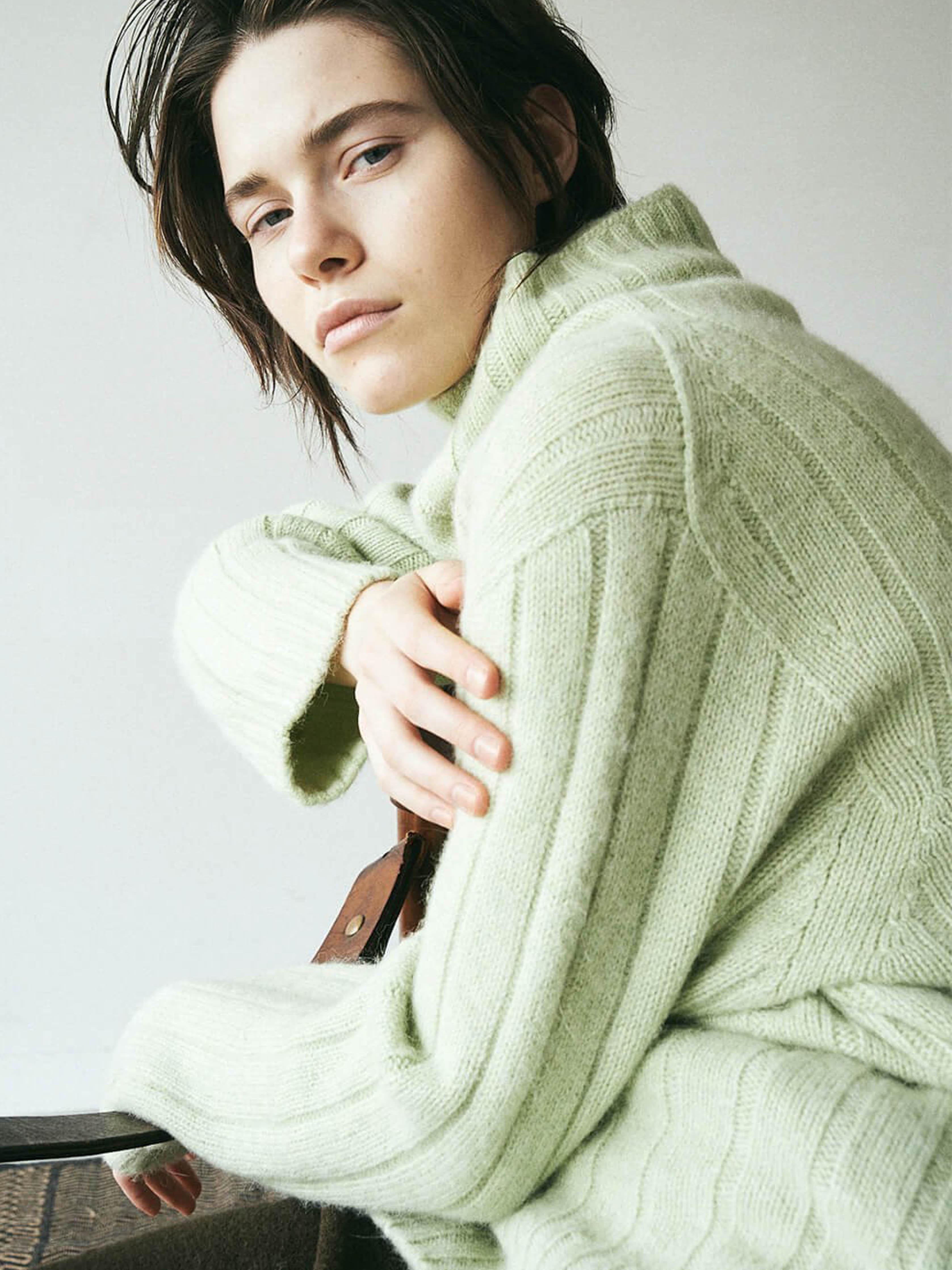 Namu Shop - Unfil Royal Baby Alpaca Chunky Turtleneck Sweater - Light Green