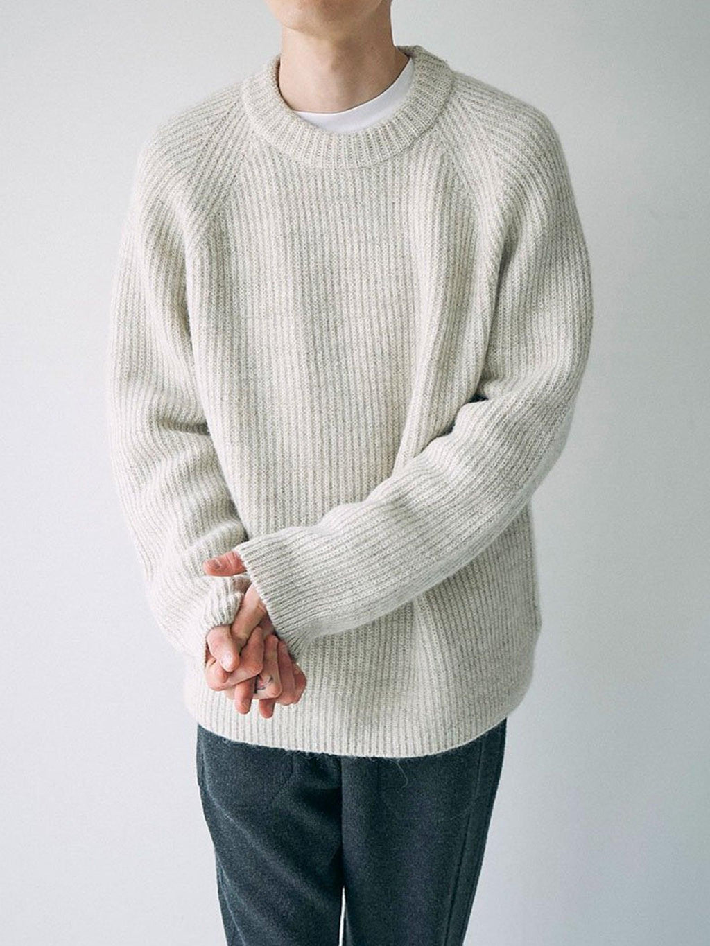 Namu Shop - Unfil Royal Baby Alpaca Ribbed Knit Sweater - Off White Mix