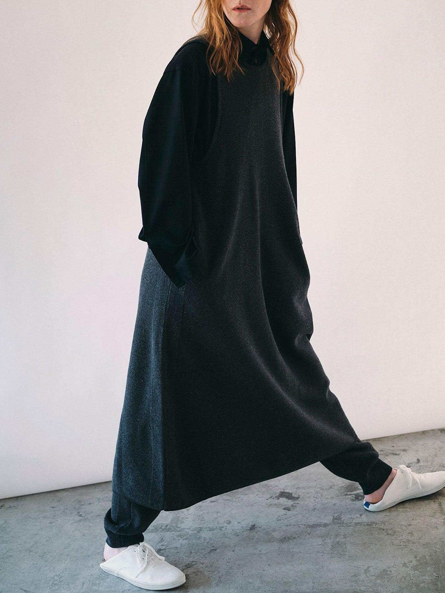 Namu Shop - Unfil Silk Wool Honeycomb Knit Dress - Charcoal