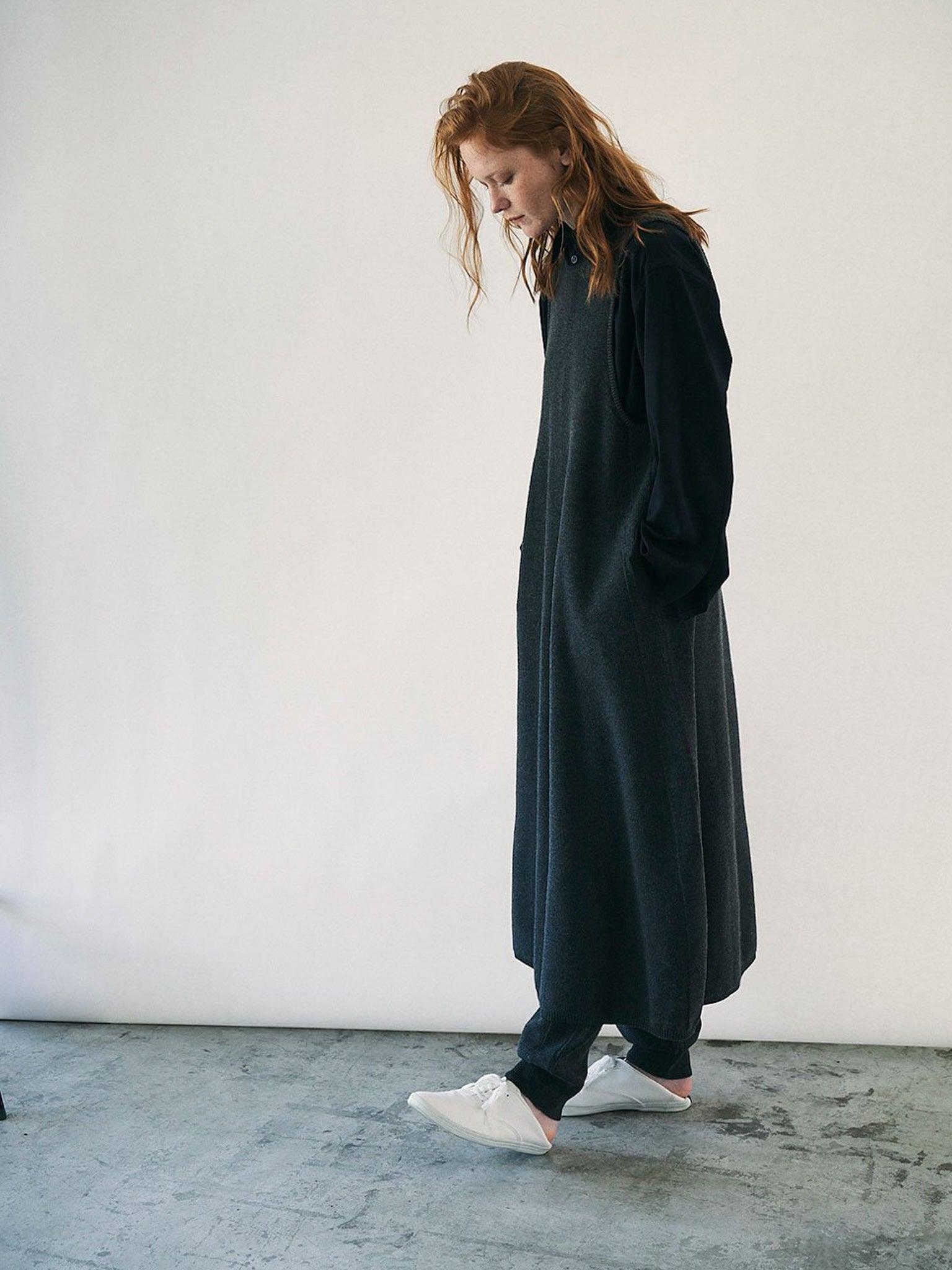 Namu Shop - Unfil Silk Wool Honeycomb Knit Dress - Charcoal