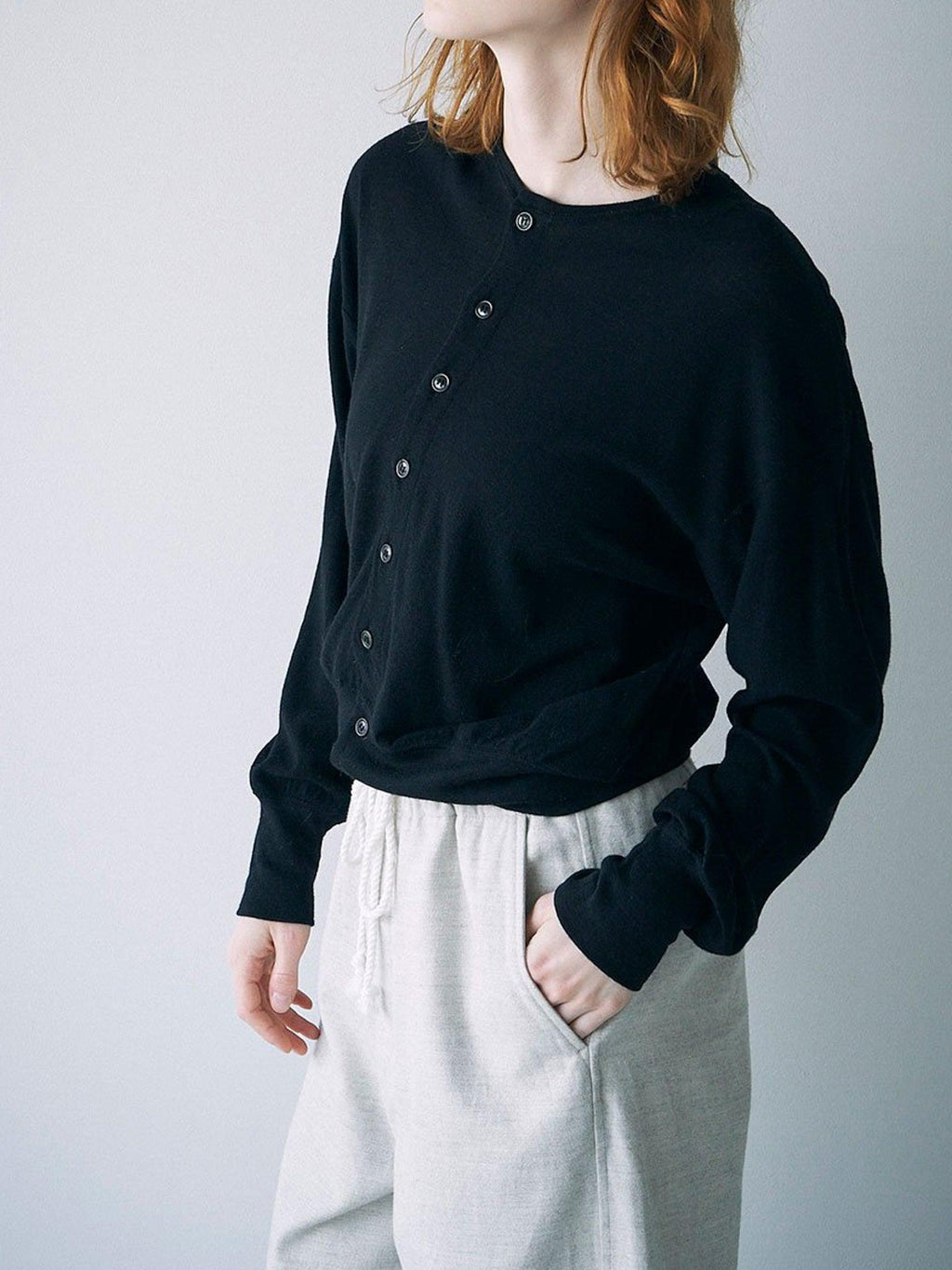 Namu Shop - Unfil Superfine Merino Crepe Jersey Cardigan - Black